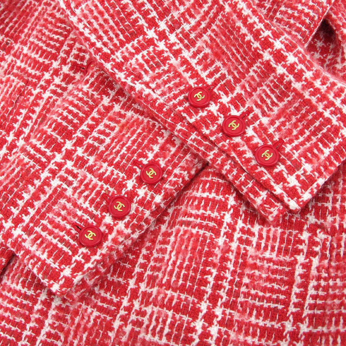 Chanel 1997 Spring Checked Tweed Blazer #42 in Red
