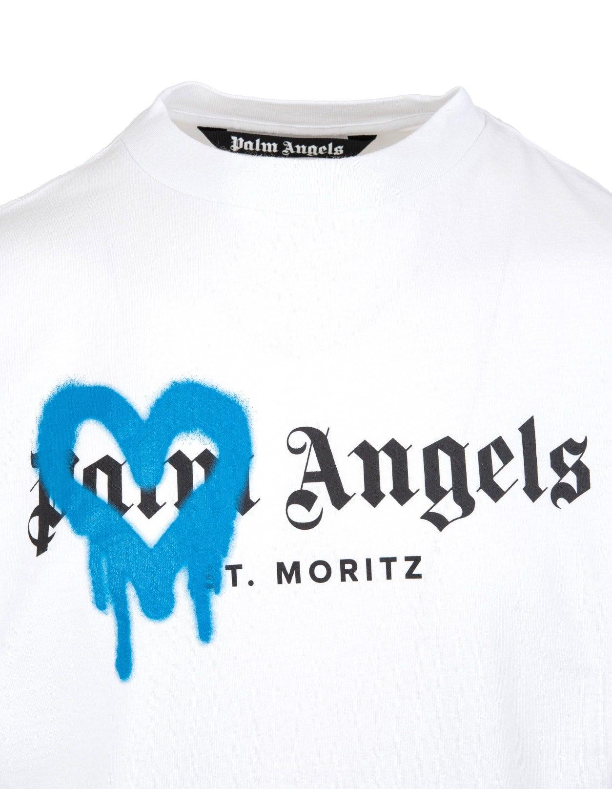 Palm Angels Man White And Royal Blue Spray Logo St. Moritz T-shirt for Men  | Lyst