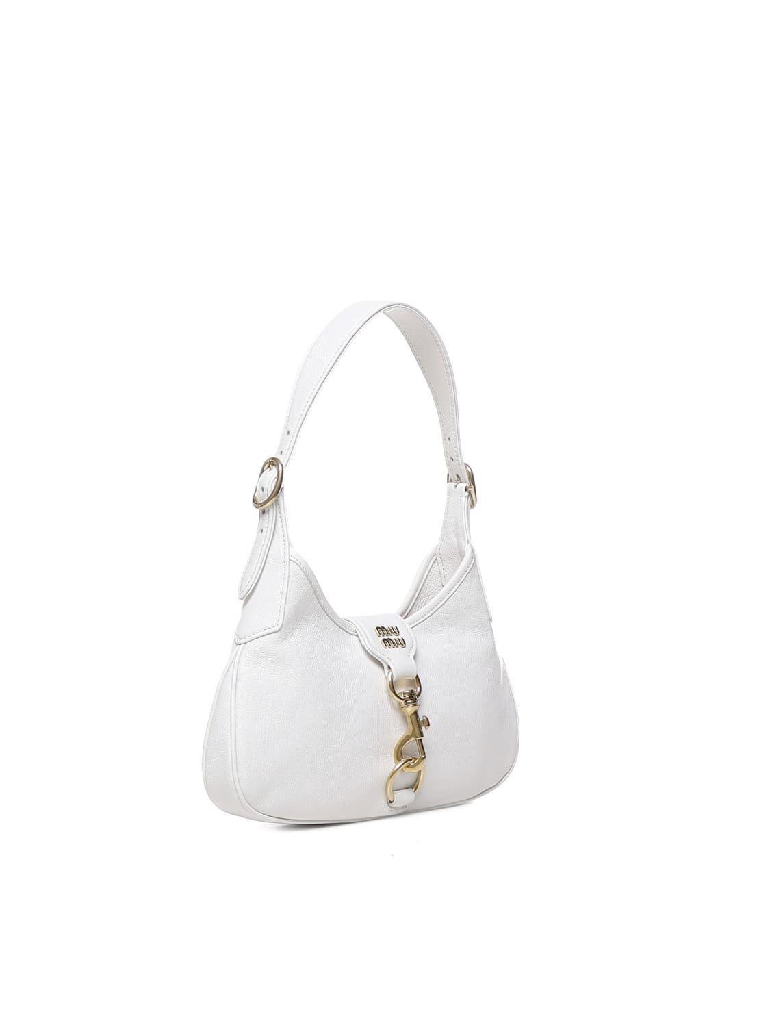 Madras Small Leather Shoulder Bag in White - Miu Miu