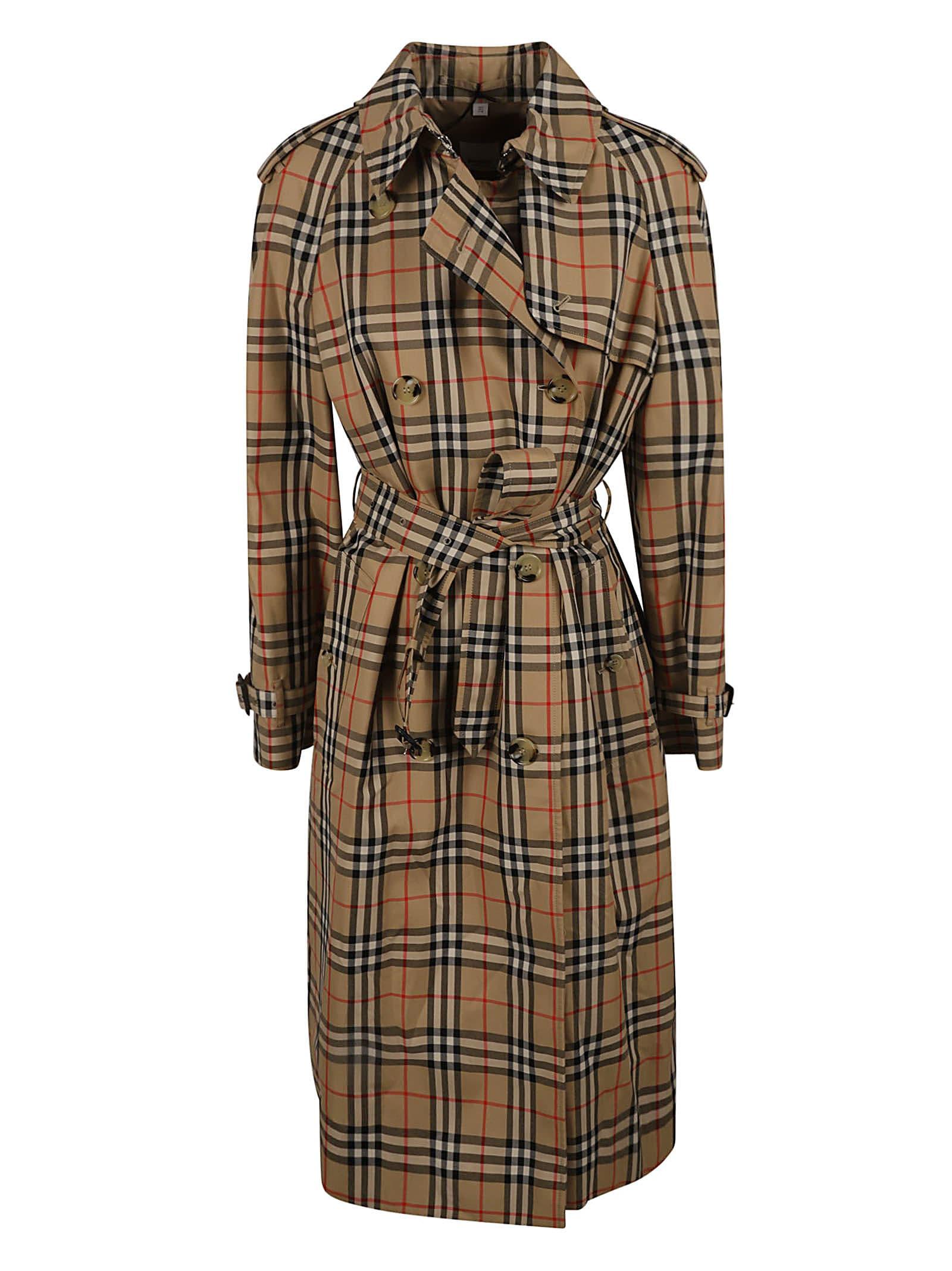 Burberry Check Belted Trench in Natural | Lyst