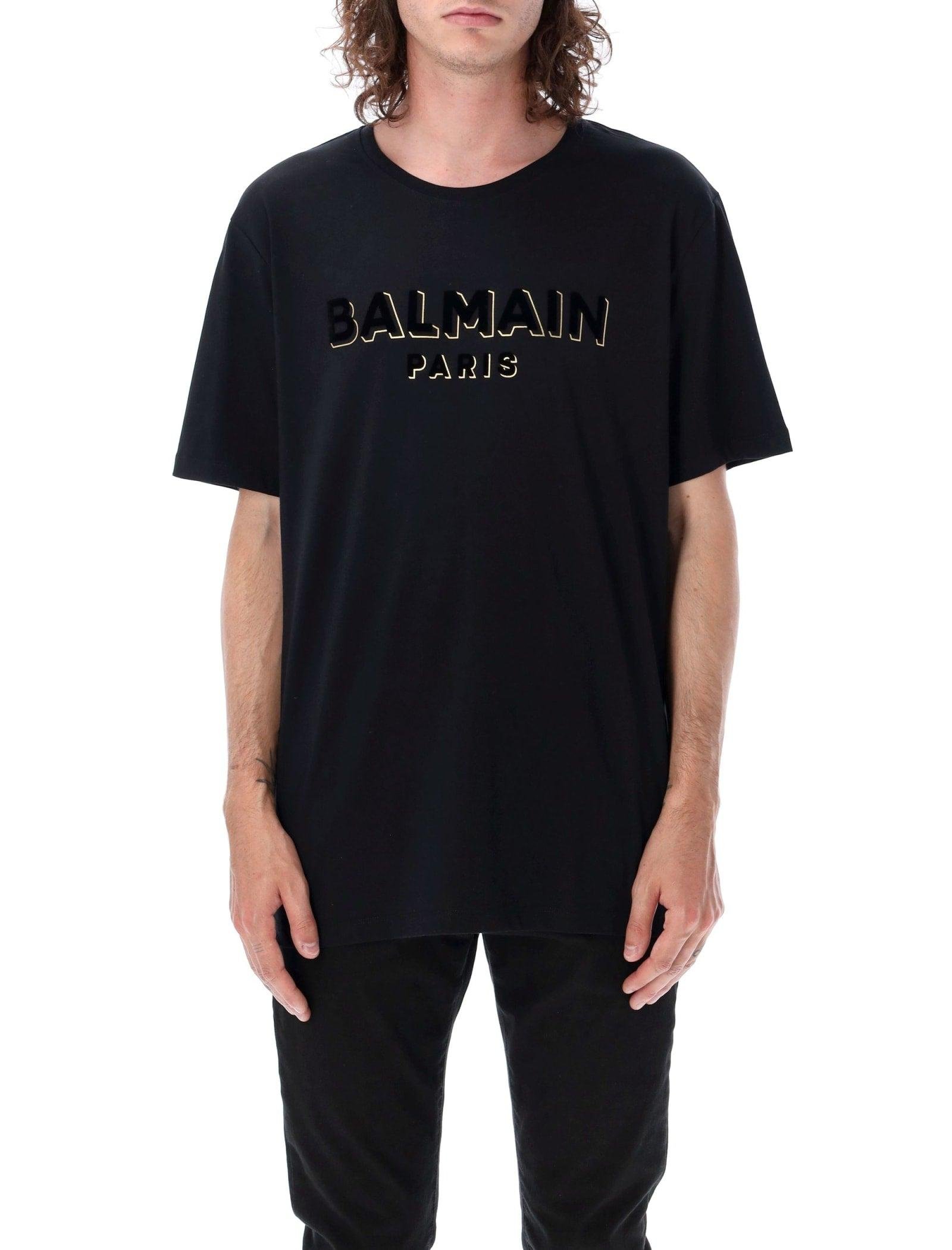 Balmain All Over Flock Logo Monogram Print Black T-shirt - T