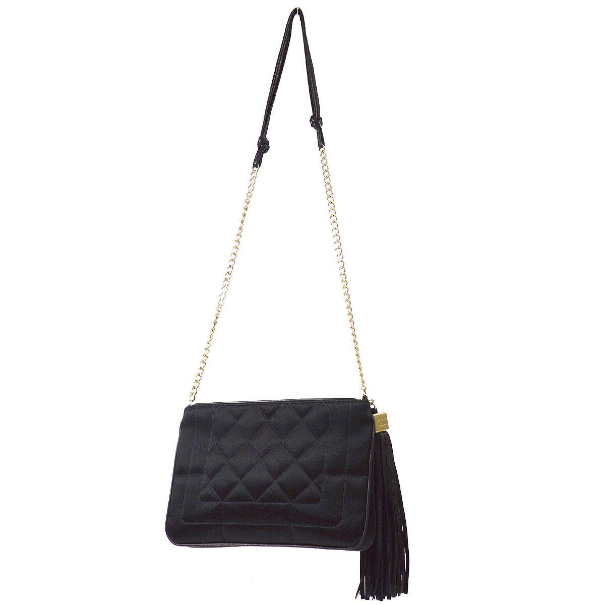 chanel black satin evening bag purse
