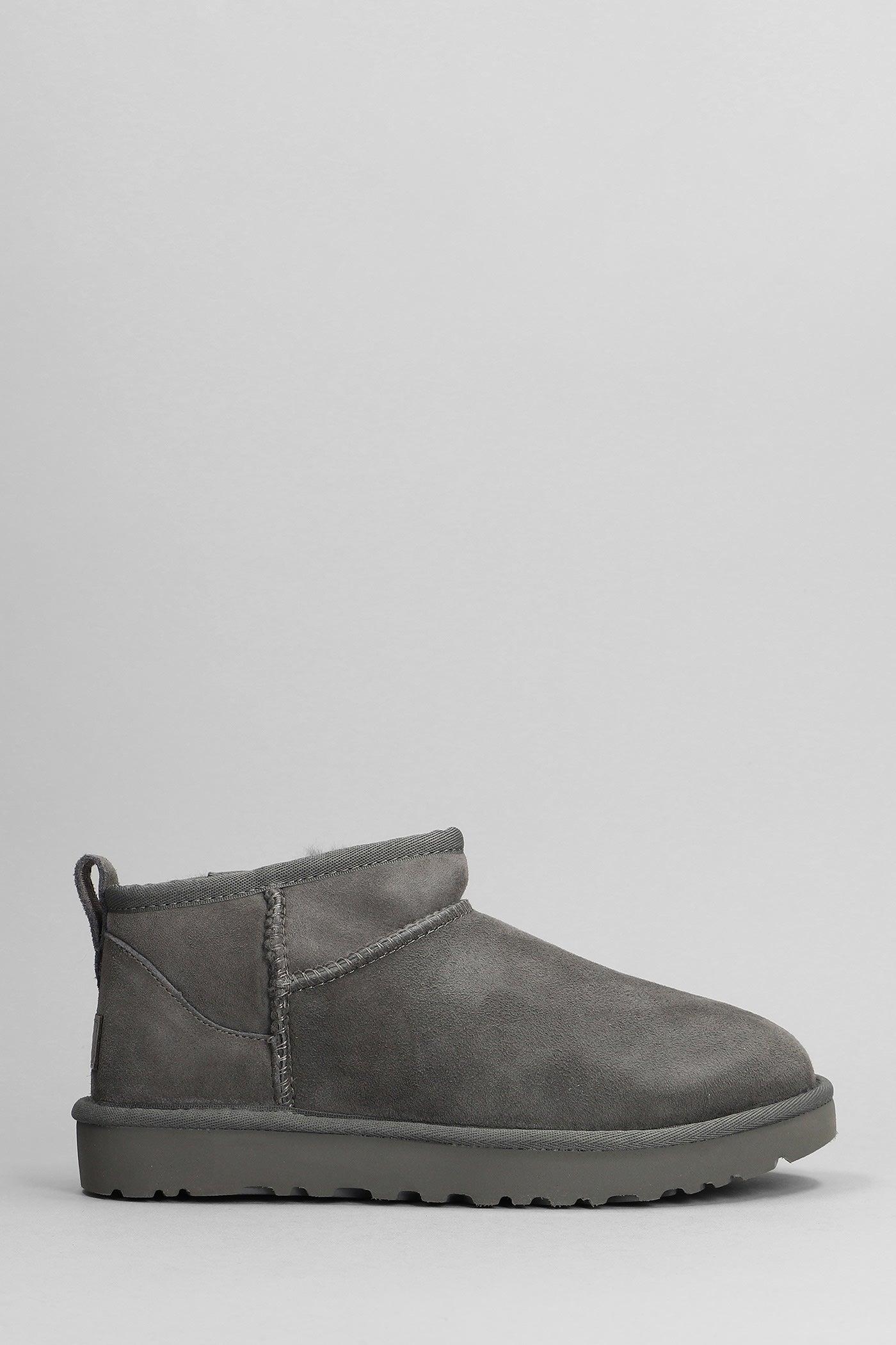 UGG Classic Ultra Mini Suede Ankle Boots in Gray | Lyst