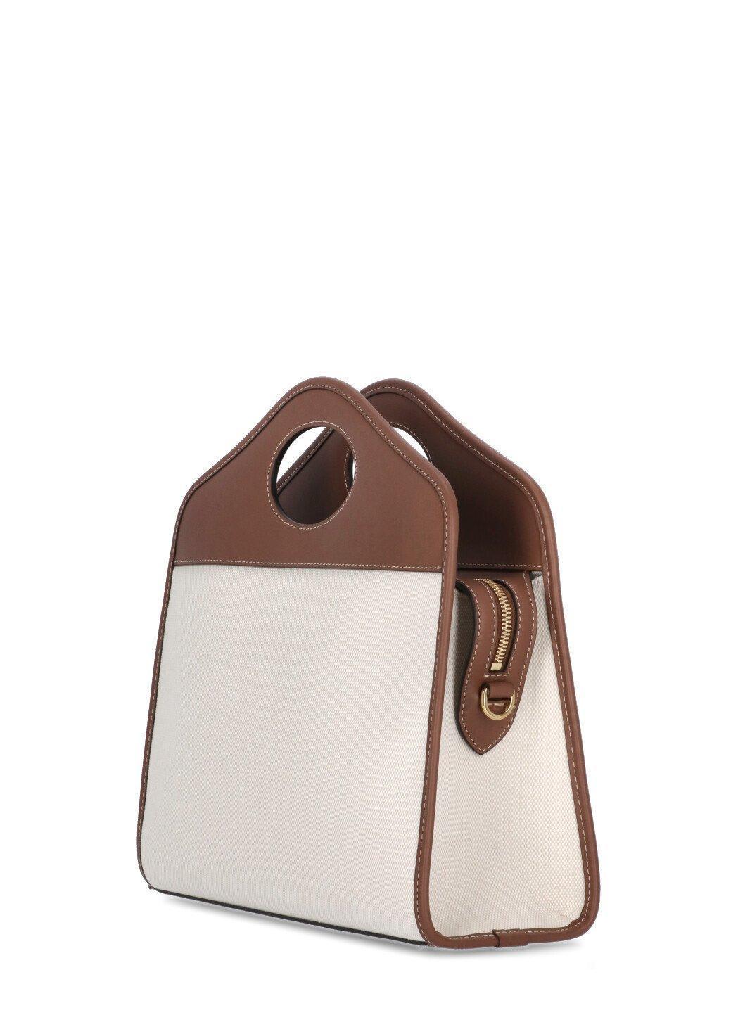 Two-tone Canvas and Leather Small TB Bag in Natural/malt Brown - Women