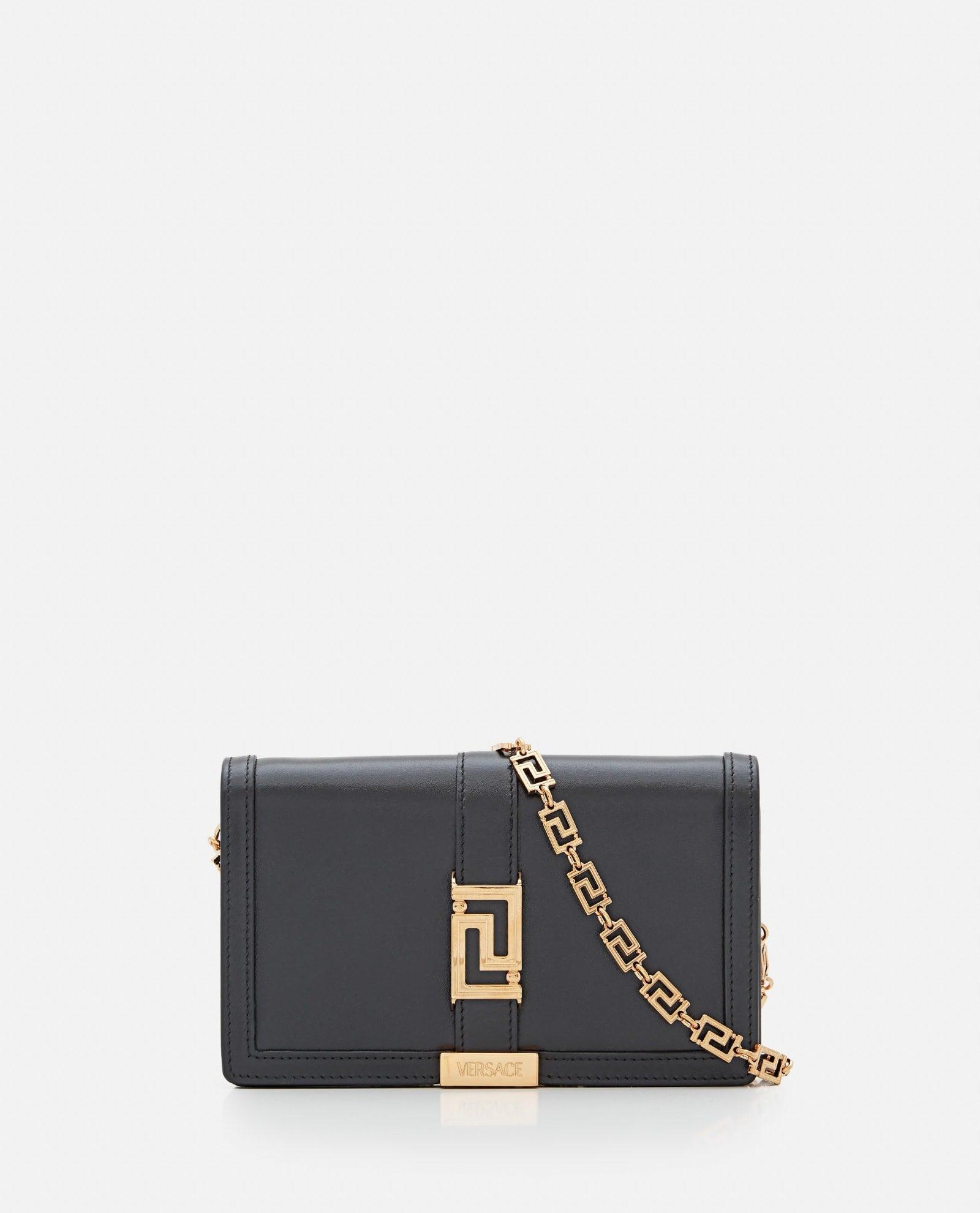 Versace Calf Leather Wallet On Chain in Black