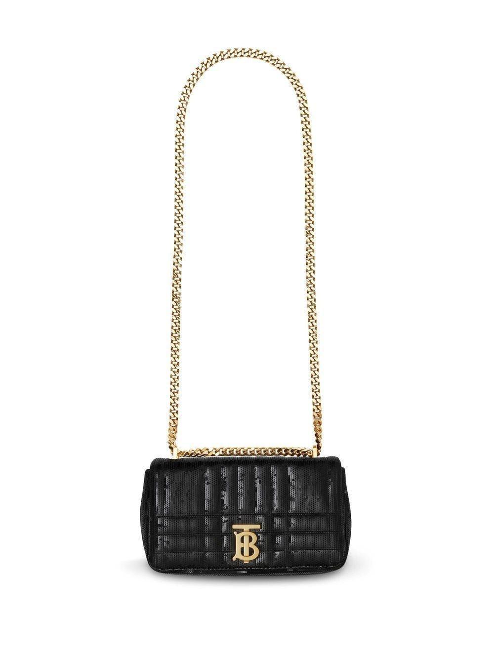 Burberry Sequinned Quilted Small Lola Bag in Black