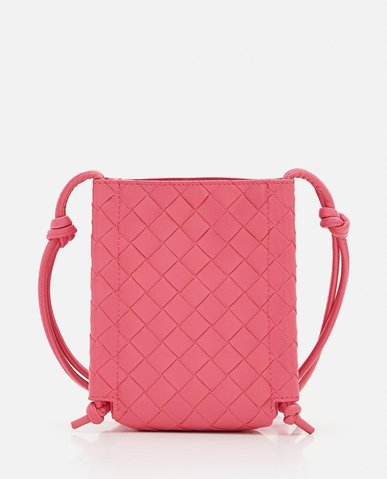 Bottega Veneta Roma Mini Shoulder Bag in Pink Intrecciato Leather