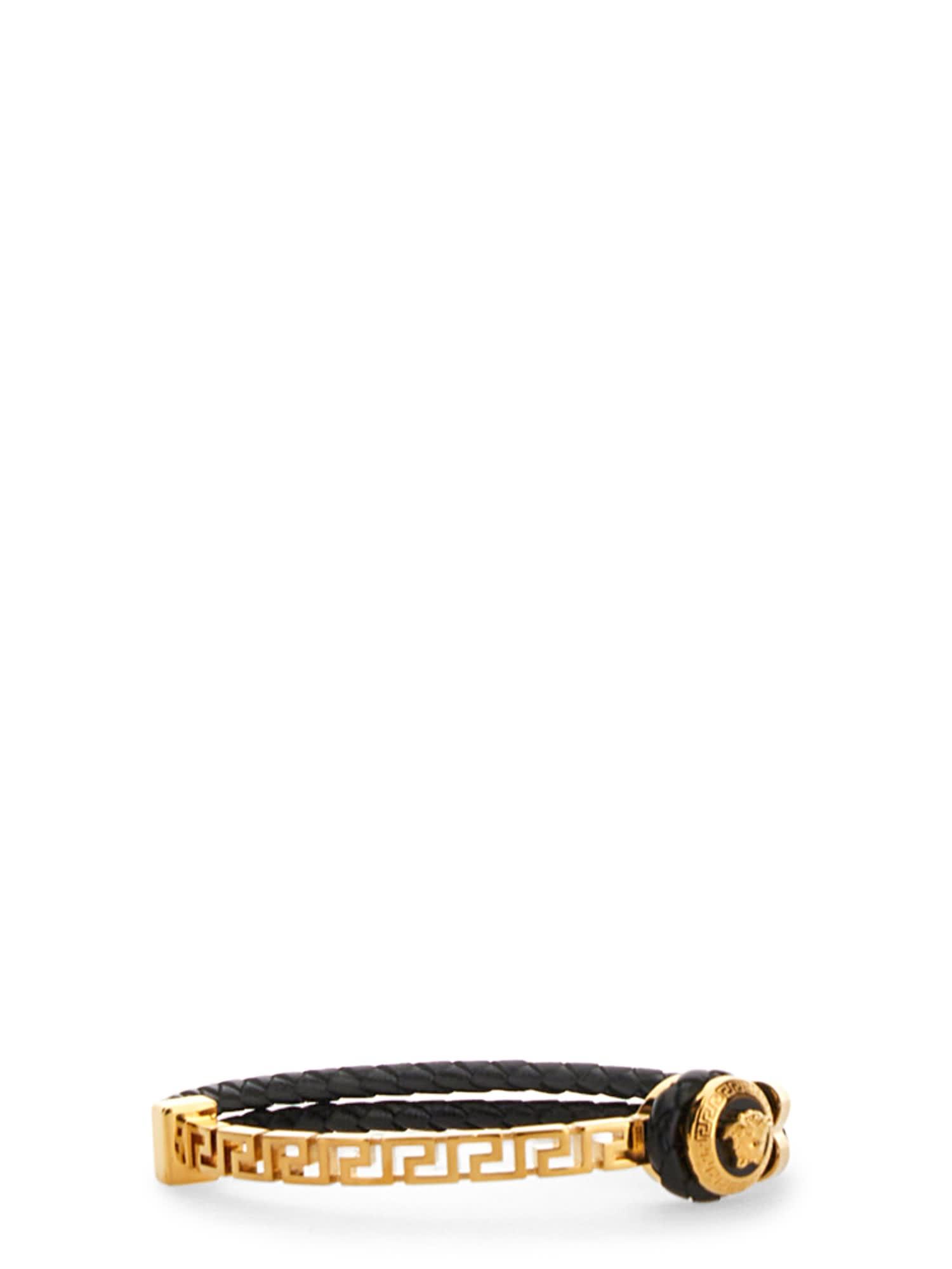 Versace Leather Bracelet With Jellyfish And Greek Motif - Men in Nero ...