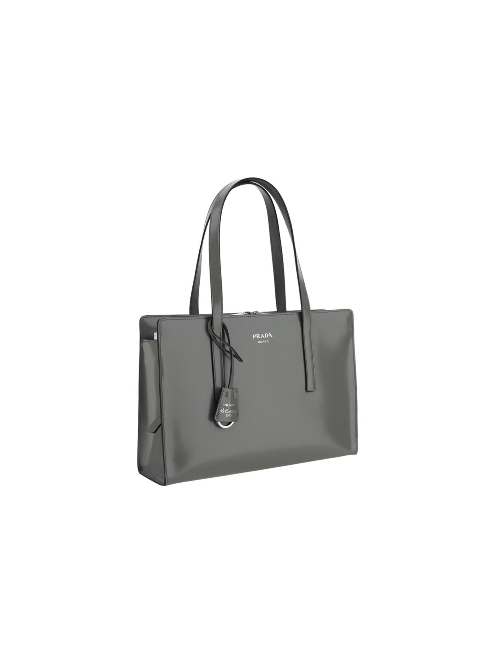 Prada Leather Top Handle Shopper Bag Taupe