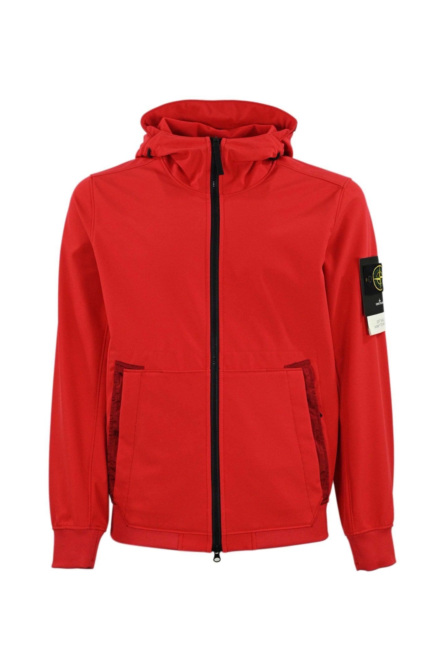 Stone Island Hooded Jacket in Red for Men | Lyst