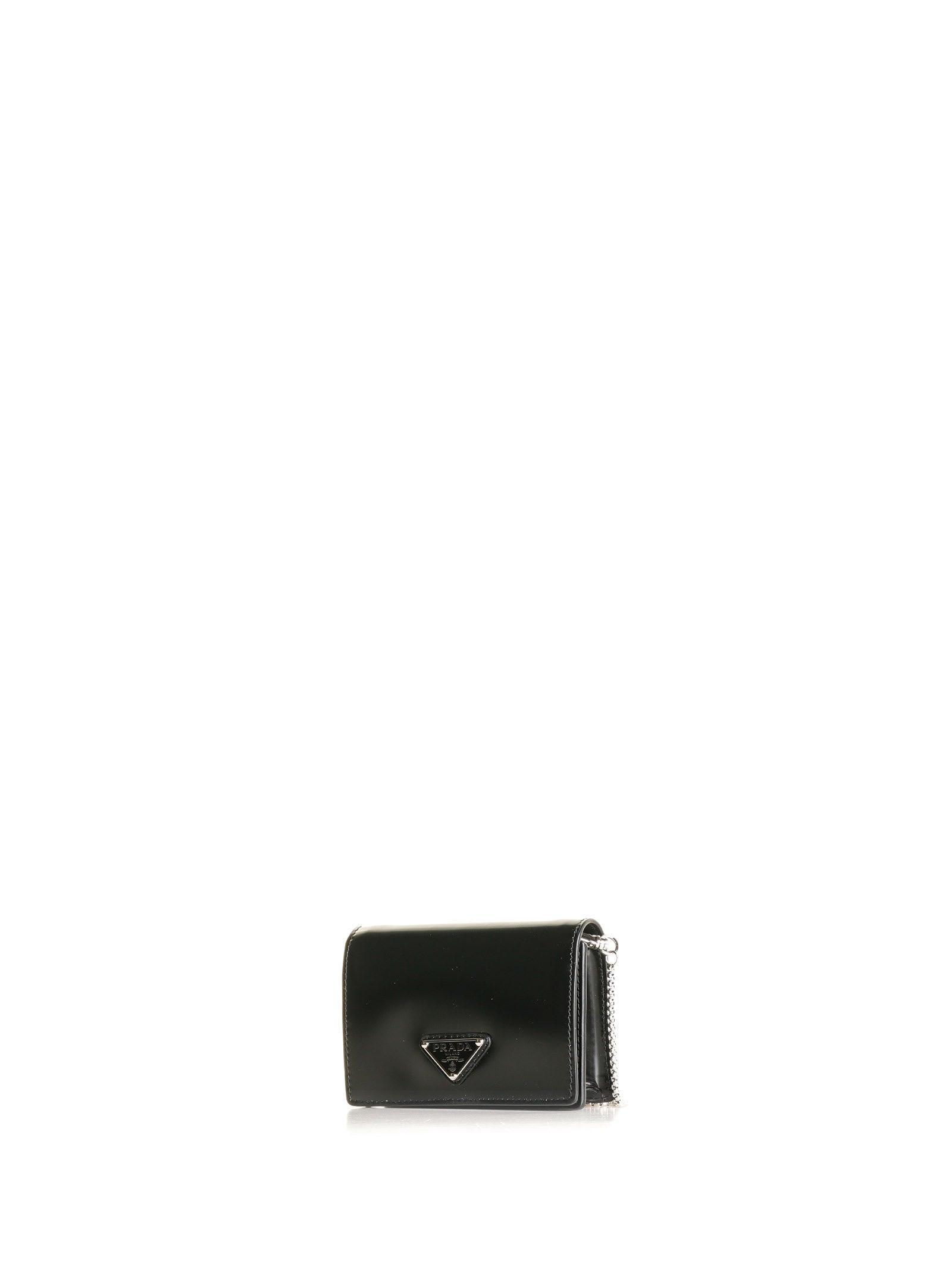 Prada Leather Card Holder With Shoulder Strap in White