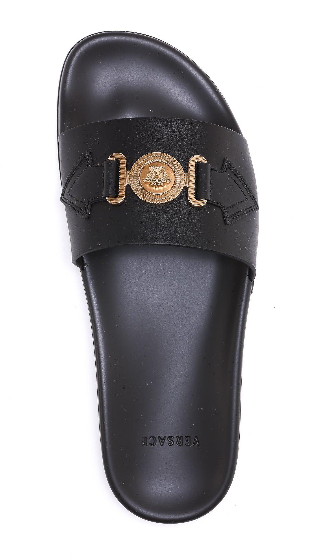 Versace Leather Medusa Logo Flat Sandals in Black for Men - Save 38% | Lyst