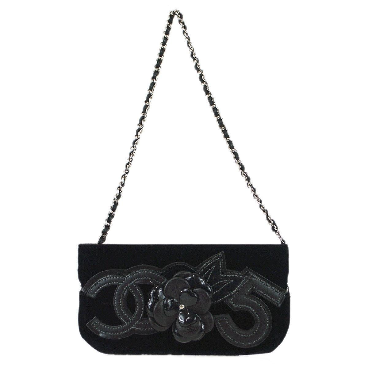 Chanel 2005-2006 Camellia Handbag Black Velvet