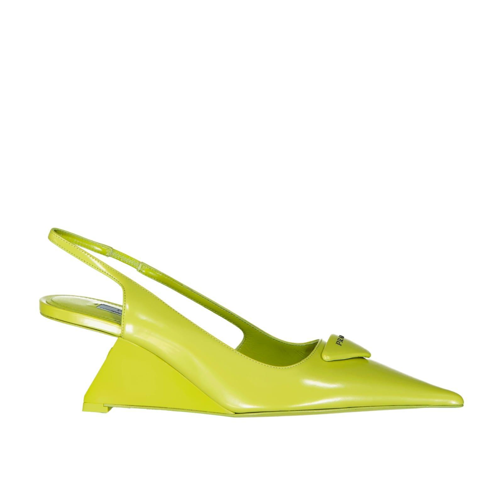 Prada Leather Slingback Pumps in Yellow | Lyst