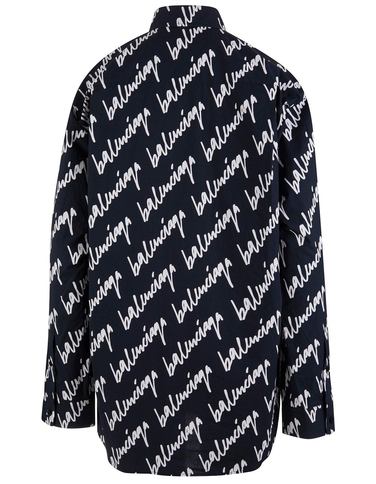Balenciaga Woman Dark Blue New Scribble Large Fit Shirt | Lyst