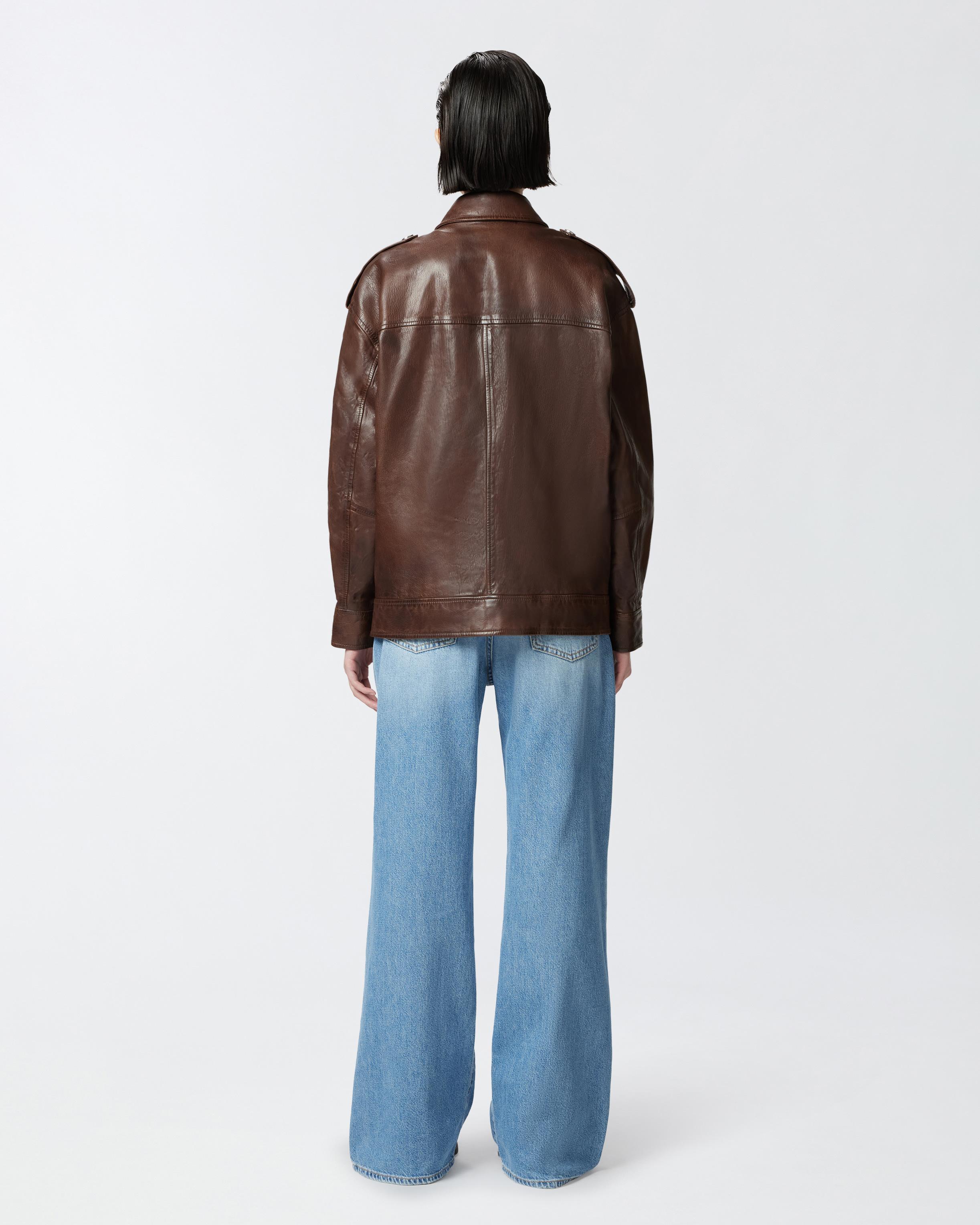 レザージャケット・コート Pinko FEVER WASHED LEATHER JACKET WITH COLLAR Pinko Washed Leather Jacket With Collar in Brown | Lyst