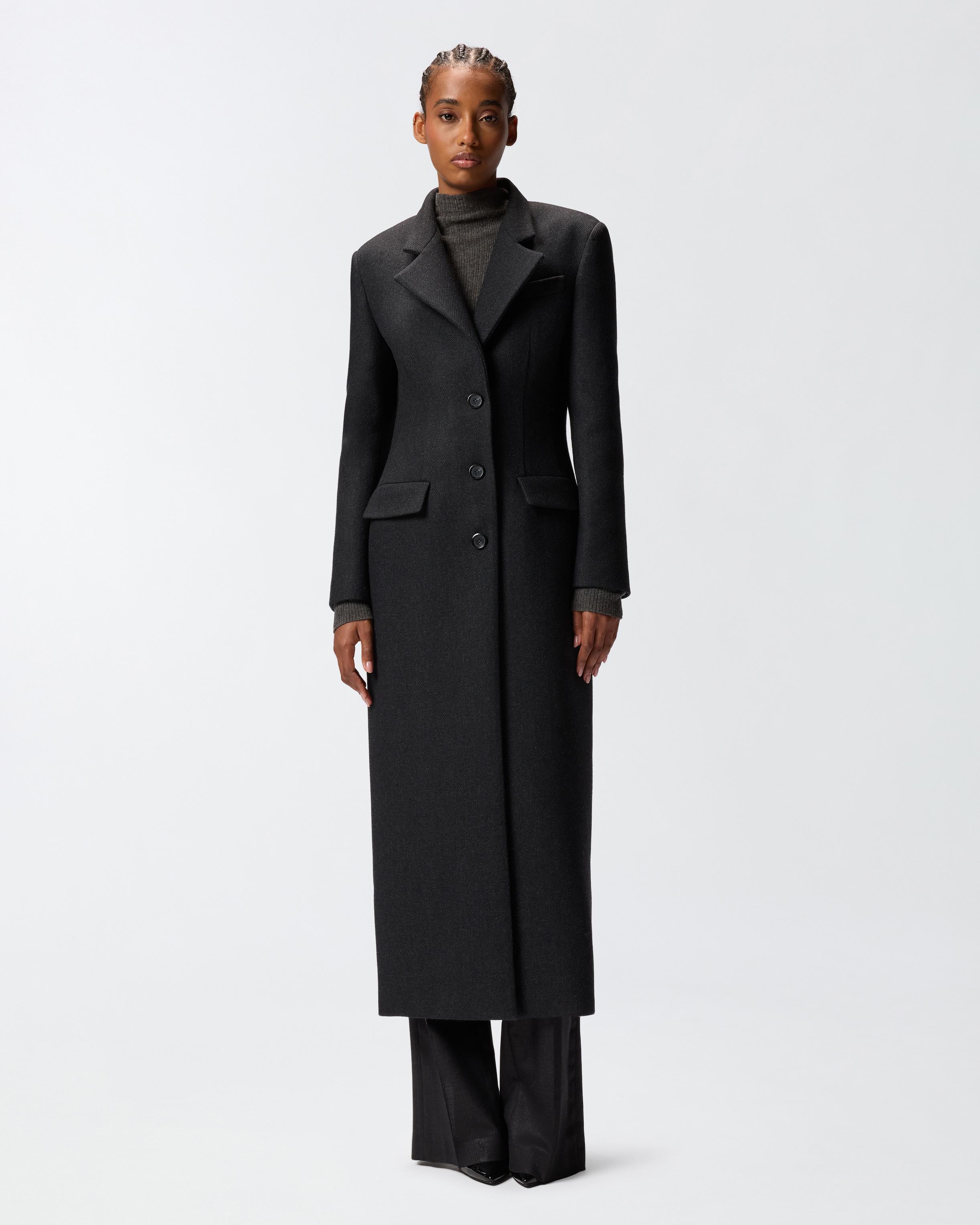 Pinko Long Fabric Coat in Black | Lyst