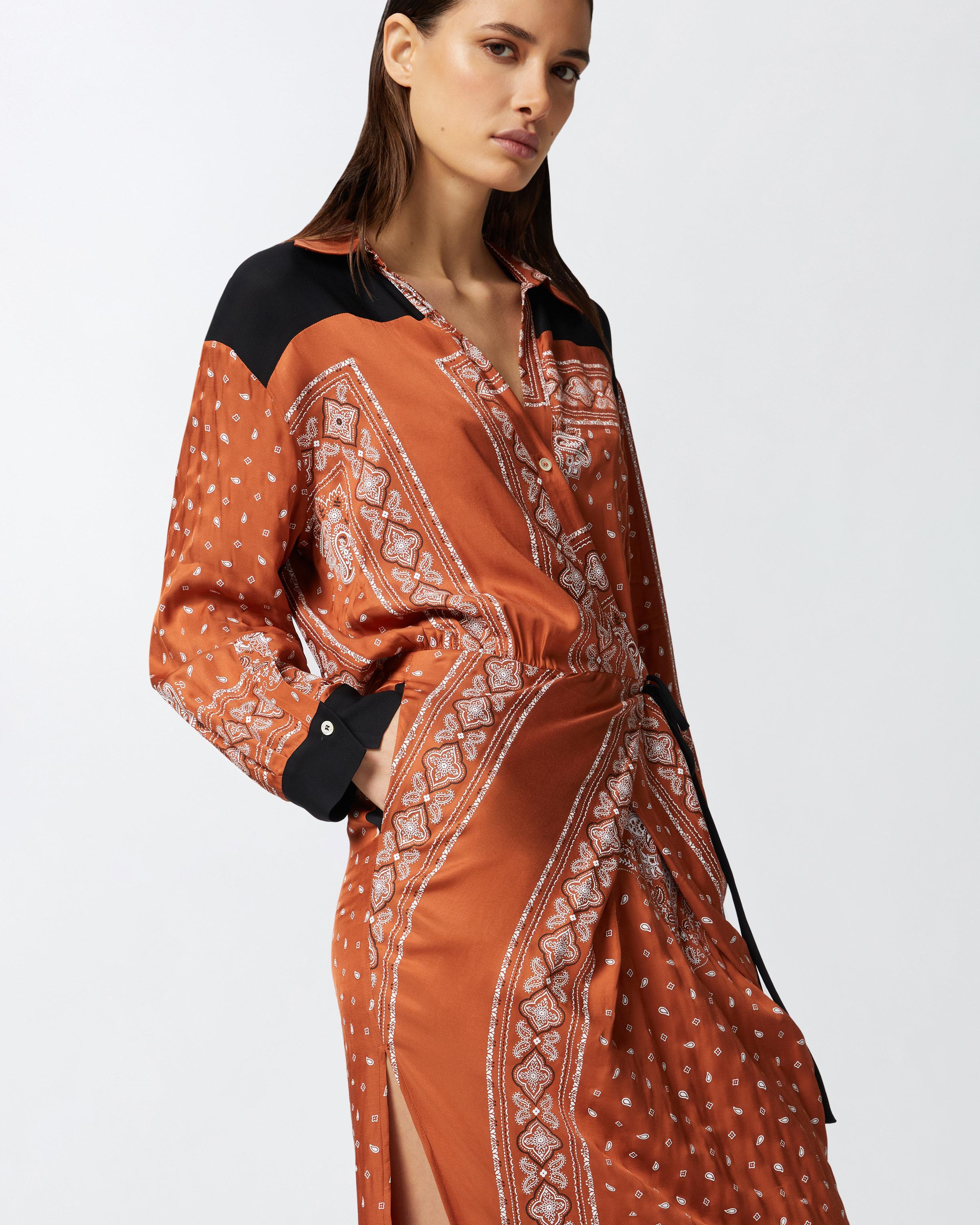 Pinko Long Bandana-print Wrap Dress in Orange | Lyst