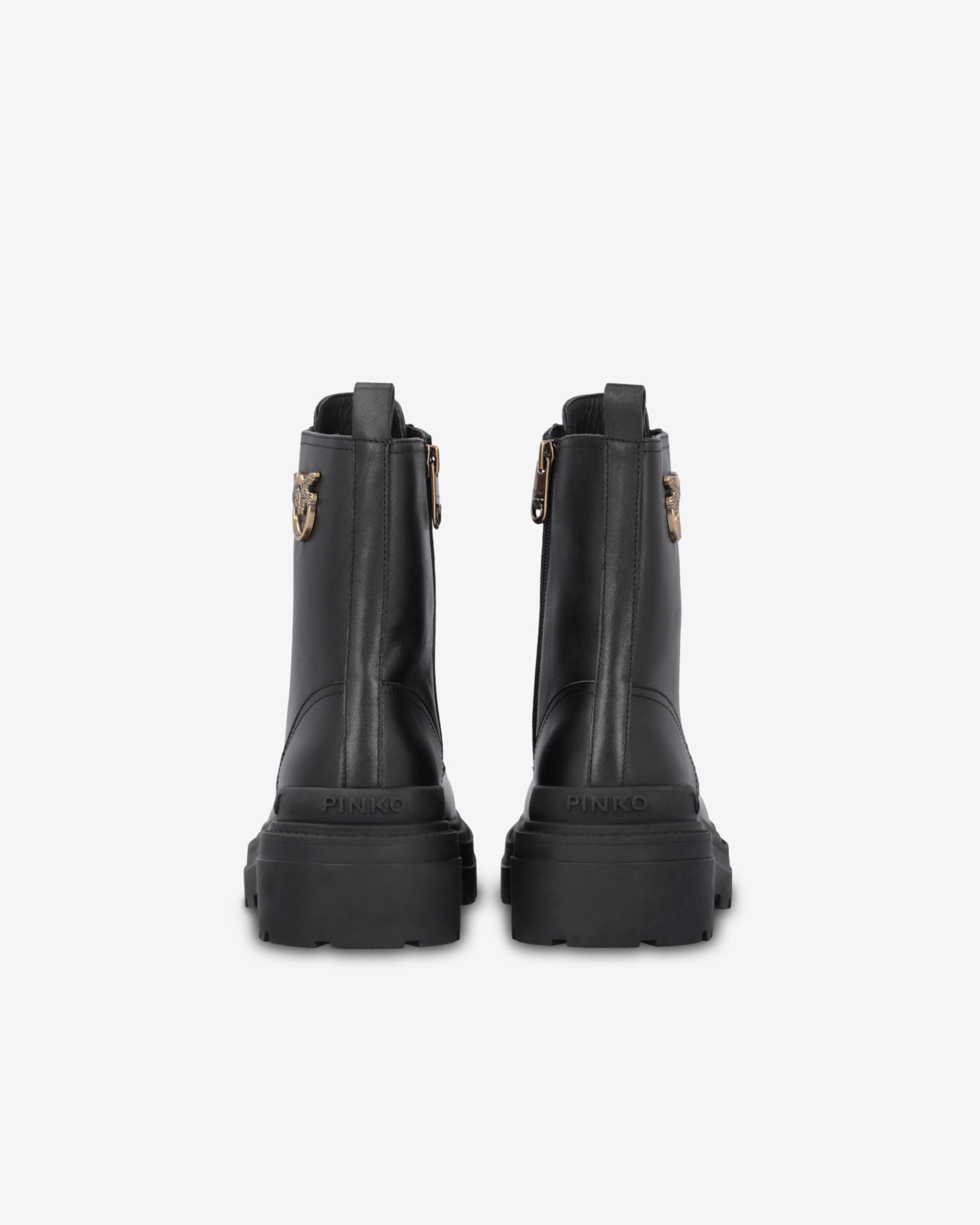 Pinko Leather Combat Boots With Metal Logo in Black | Lyst Pinko Leather Combat Boots With Metal Logo in Black | Lyst