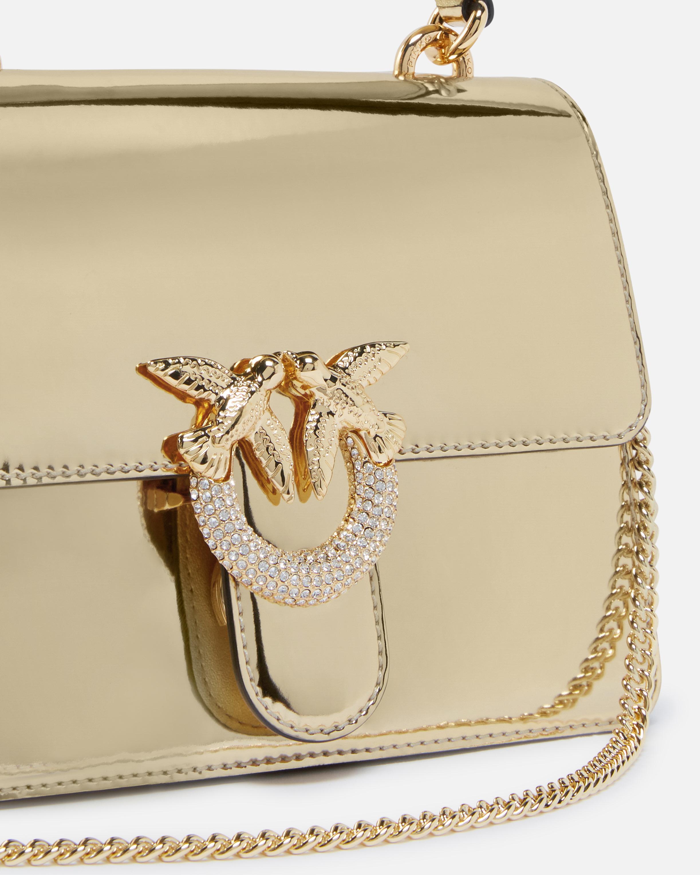 Mala Pinko Bolso Mini Love Bag De Pinko Blanco Y Dorado Mujer