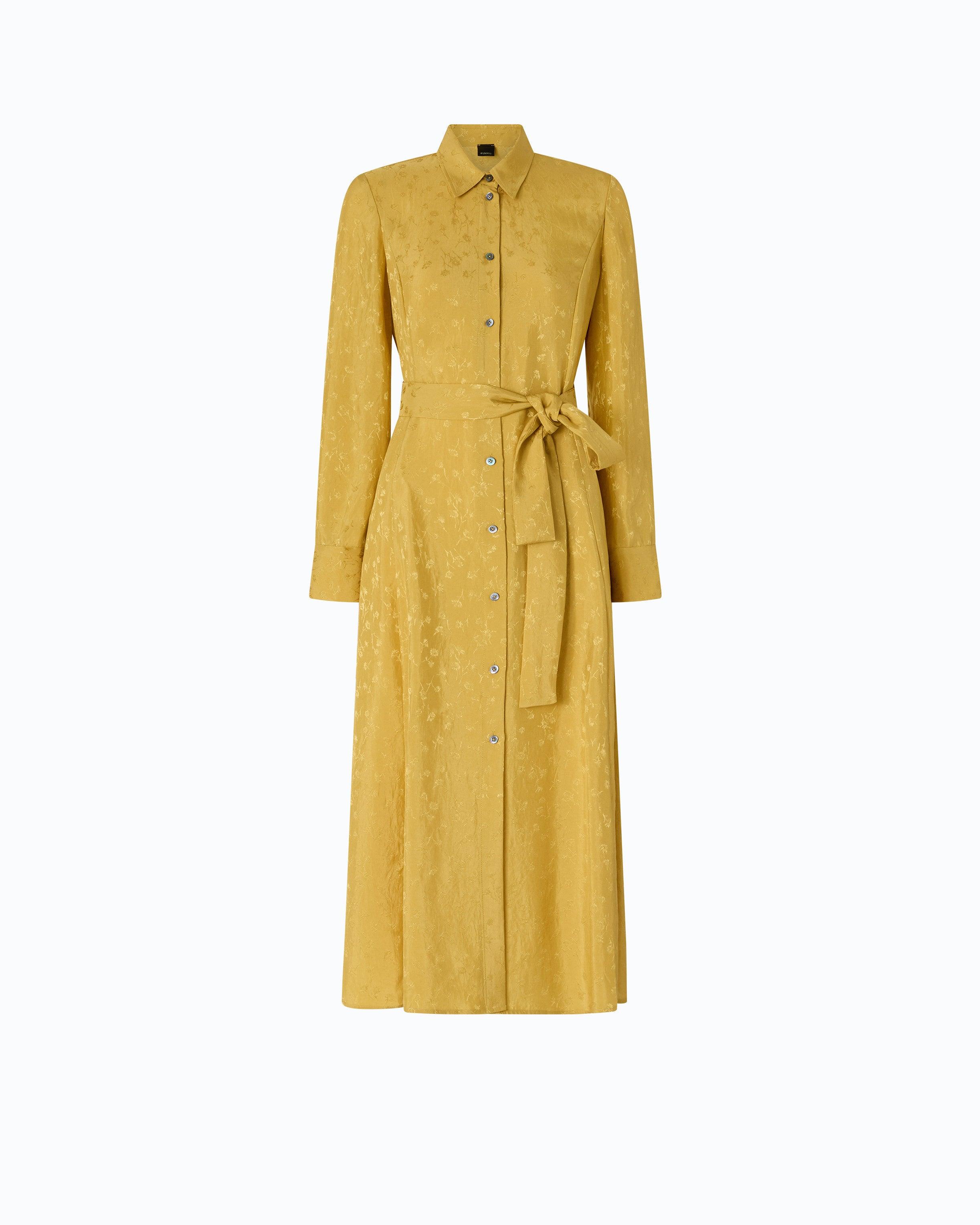 long sleeve yellow silk shirt dress Women's Butter Yellow Premium Satin Bell Sleeve Shirt Dress