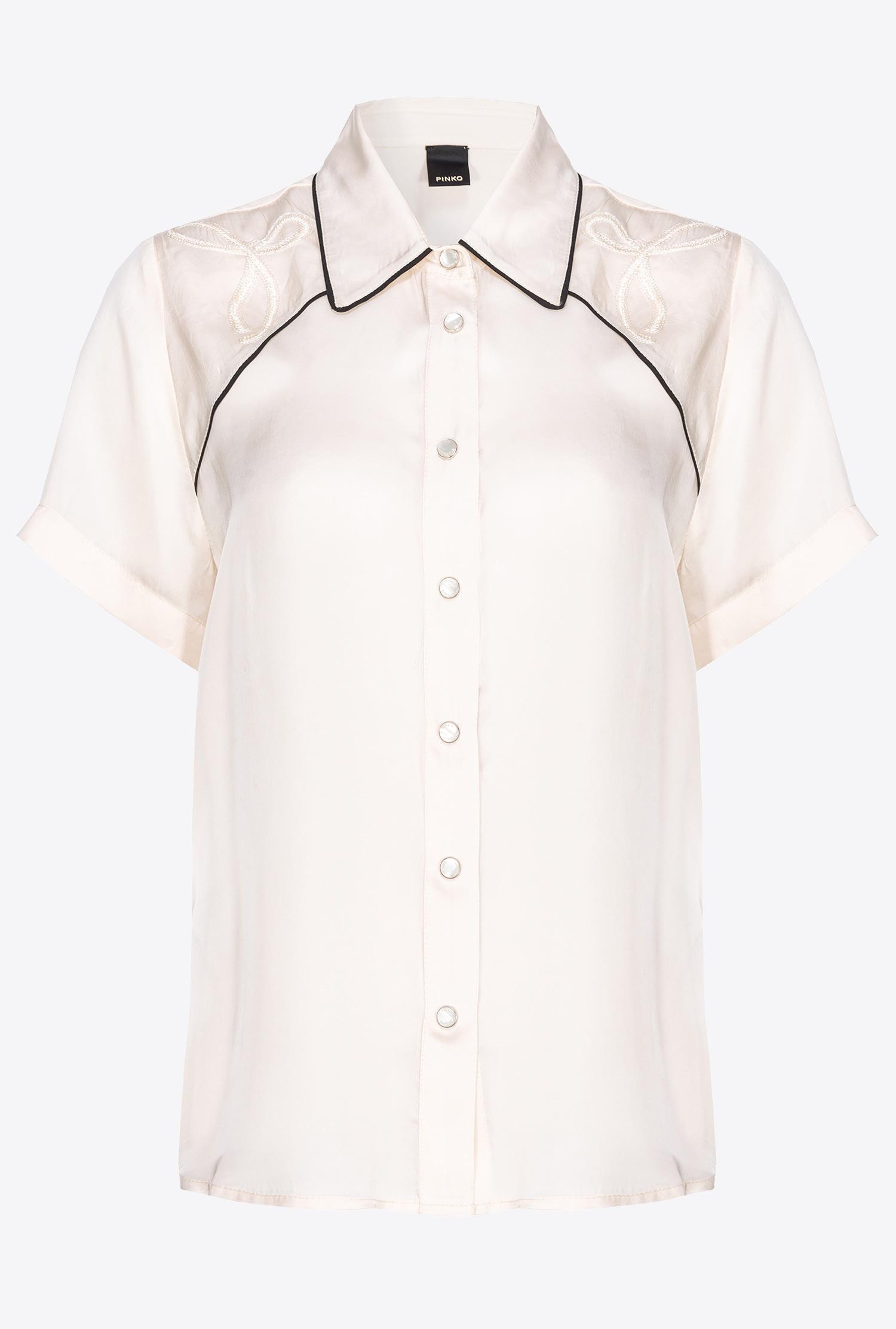 Shorts Donna PINKO Stargate In Satin Ricamato - Vita Alta, 100% Rame, Lavaggio A Mano - Foto 5