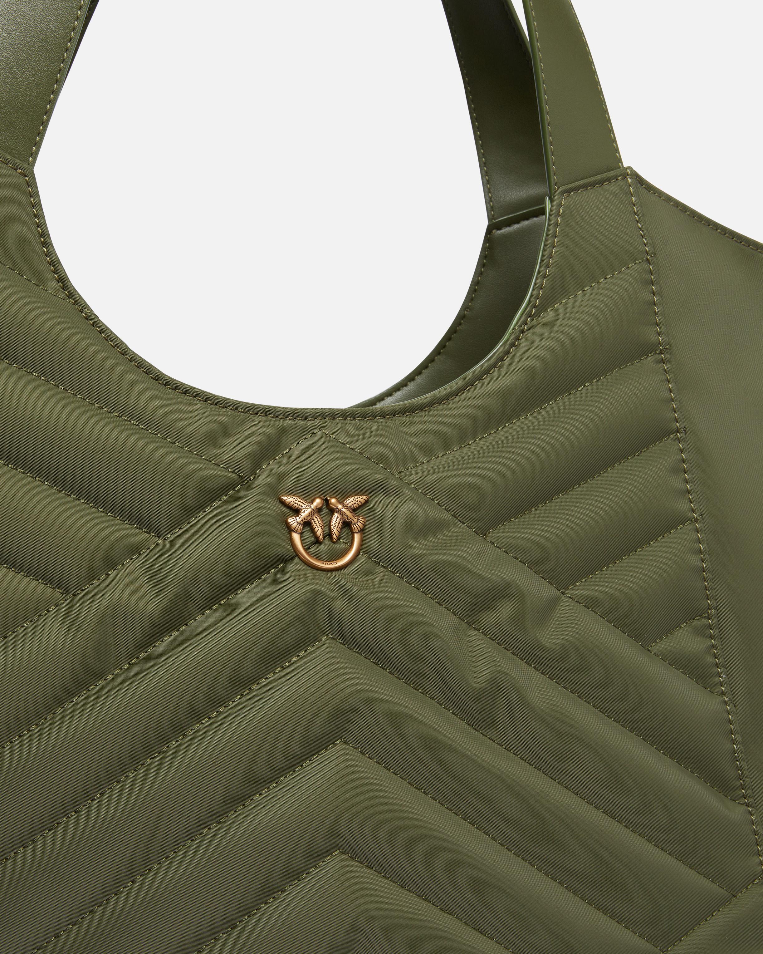 Pinko Shopper Bag In Puzzle-quilted Recycled Fabric in Green