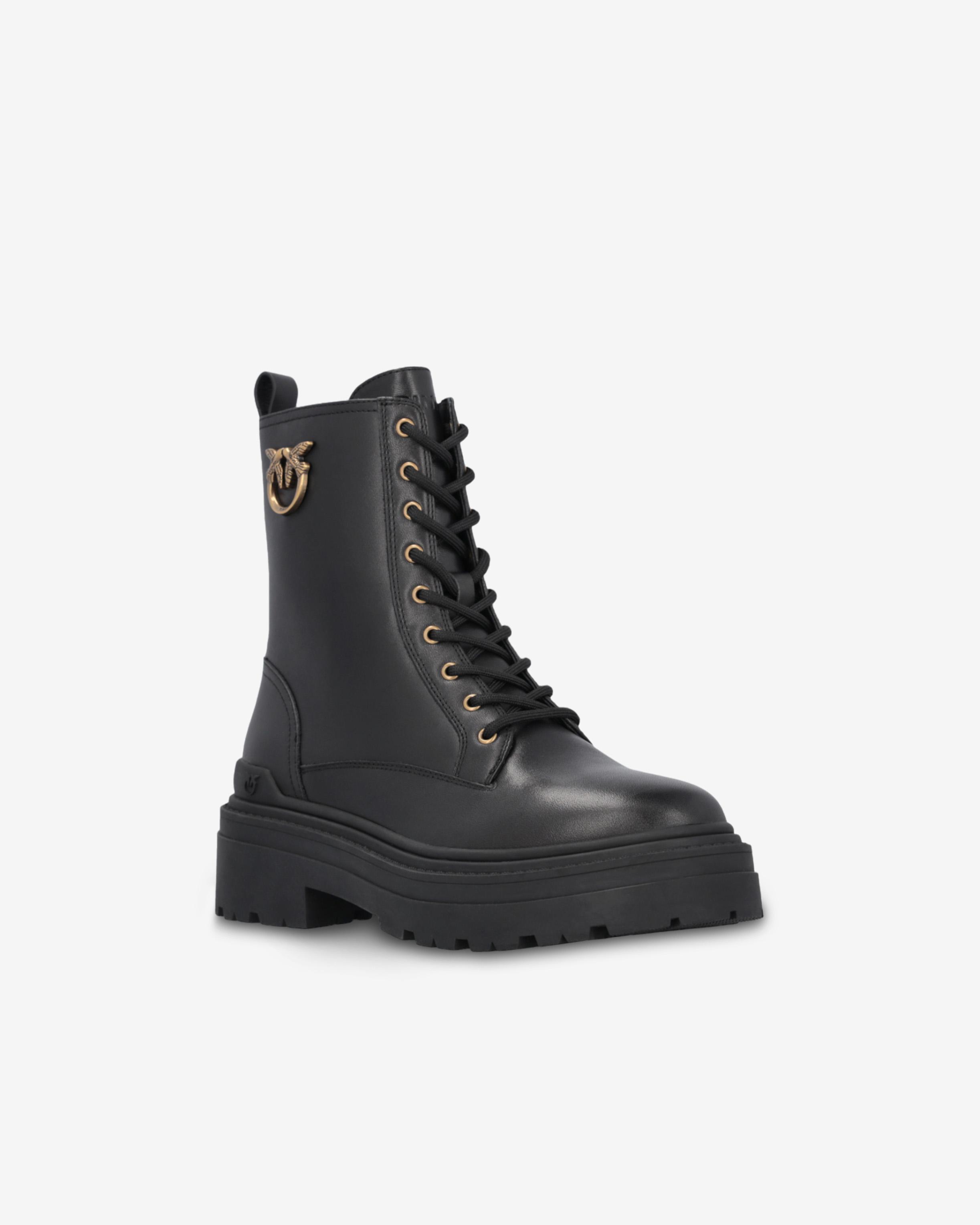 Pinko Leather Combat Boots With Metal Logo in Black | Lyst Pinko Leather Combat Boots With Metal Logo in Black | Lyst