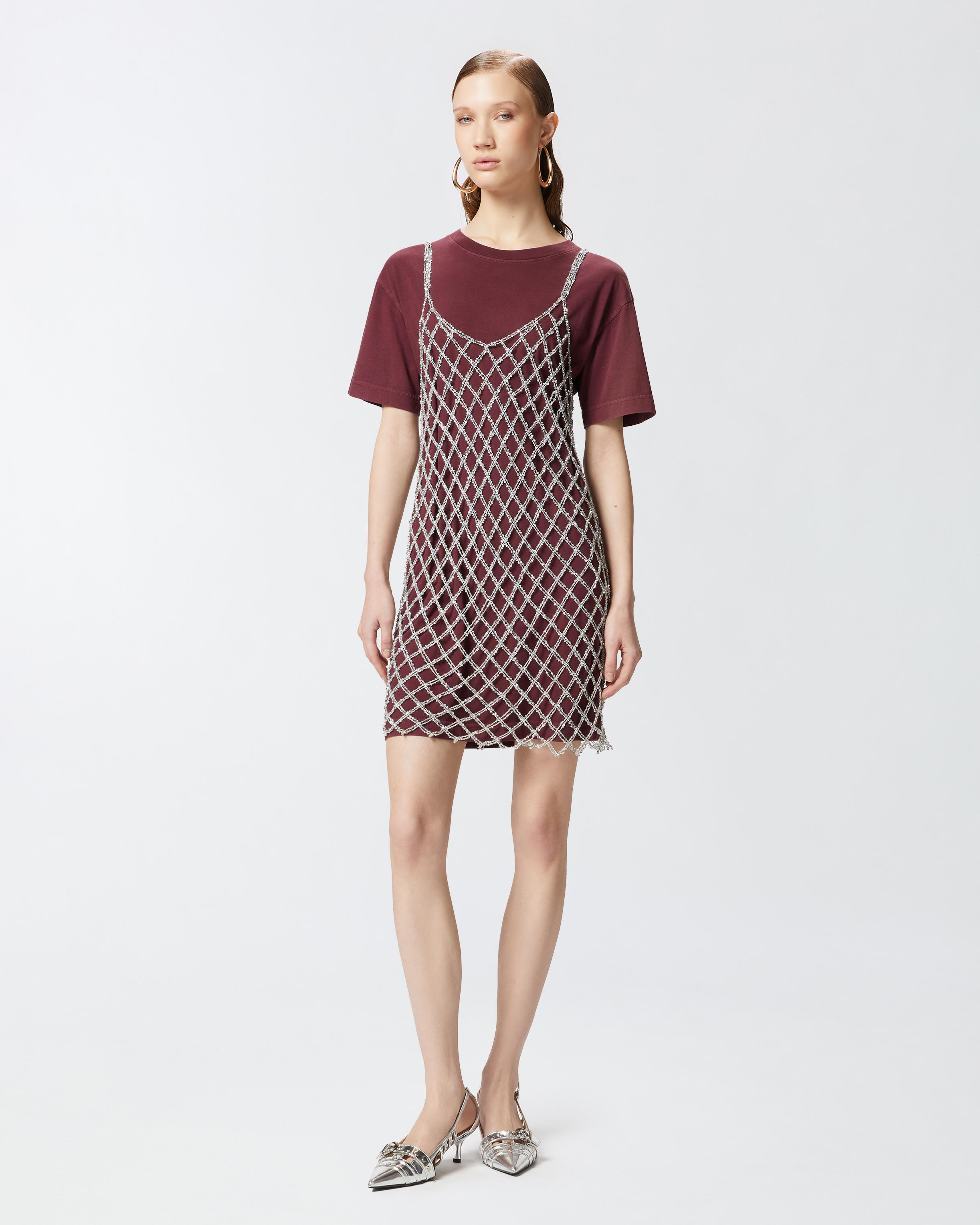 Pinko Mini T-shirt Dress With Sequinned Slip in Purple | Lyst