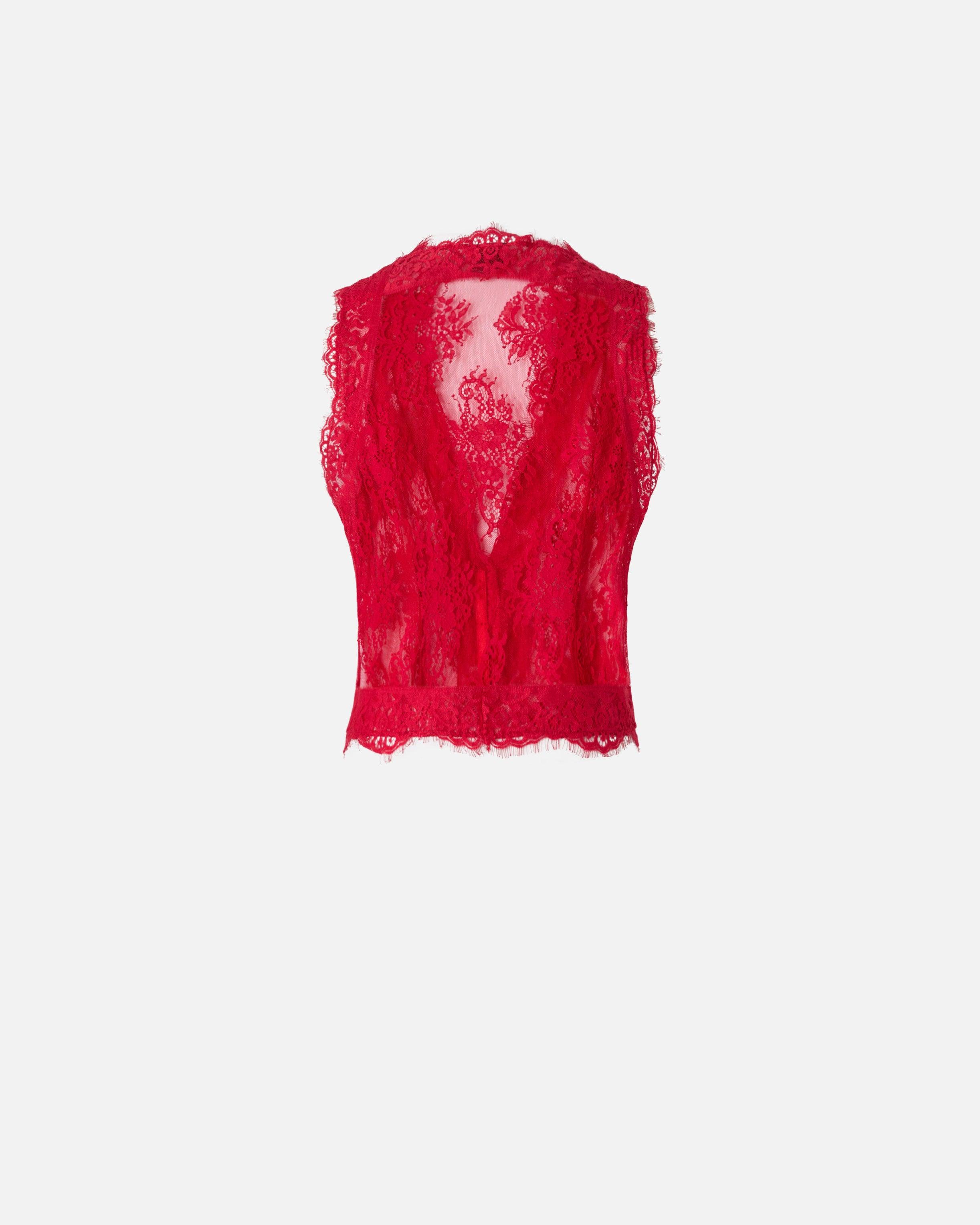 Pinko Floral Valenciennes Lace Vest in Red | Lyst
