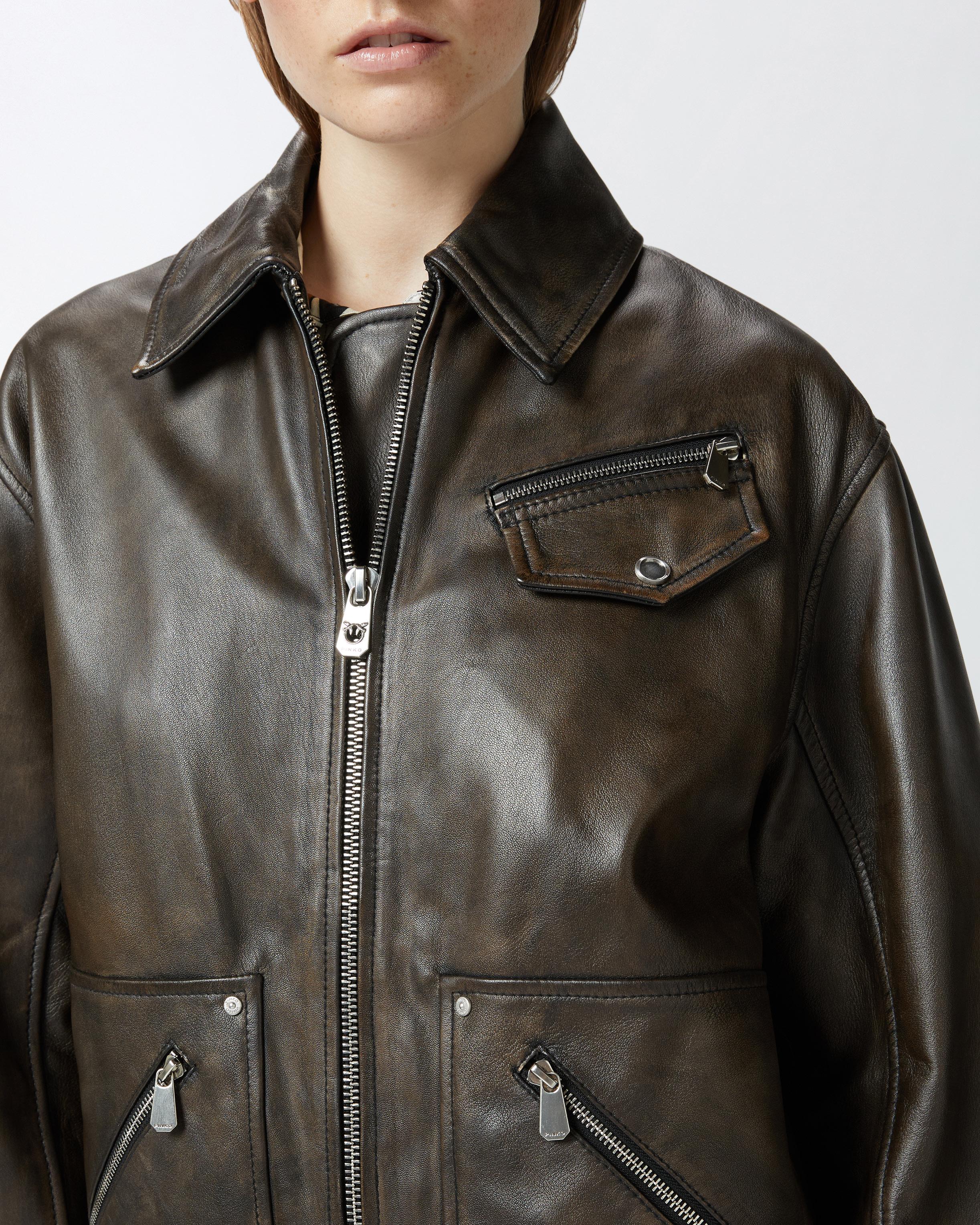 ☆要在庫確認☆ Pinko FEVER WASHED LEATHER JACKET WITH COLLAR Pinko Old-Effect Leather Jacket in Black | Lyst UK