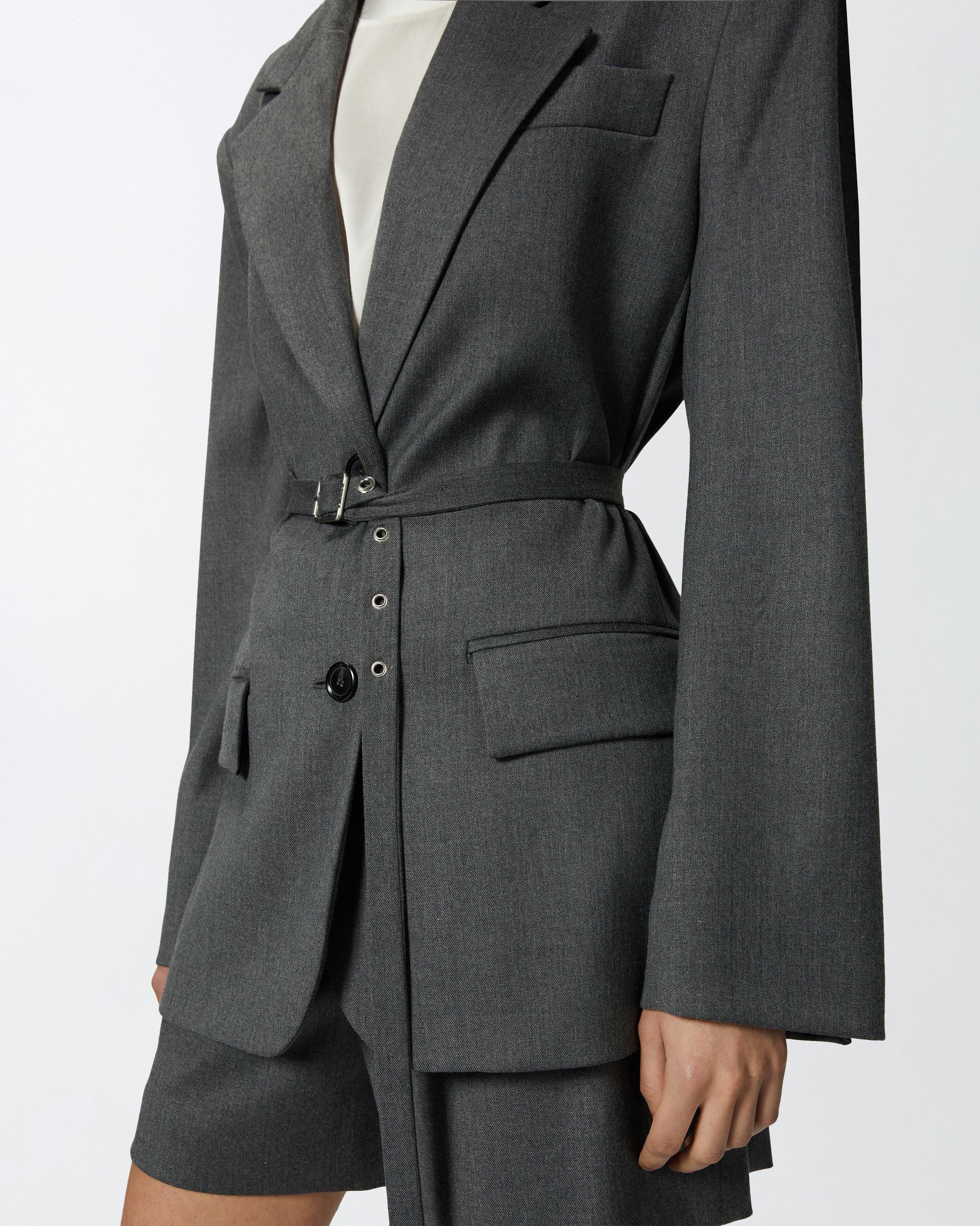 Pinko Oversized Flannel Blazer With Slim Belt in Gray | Lyst