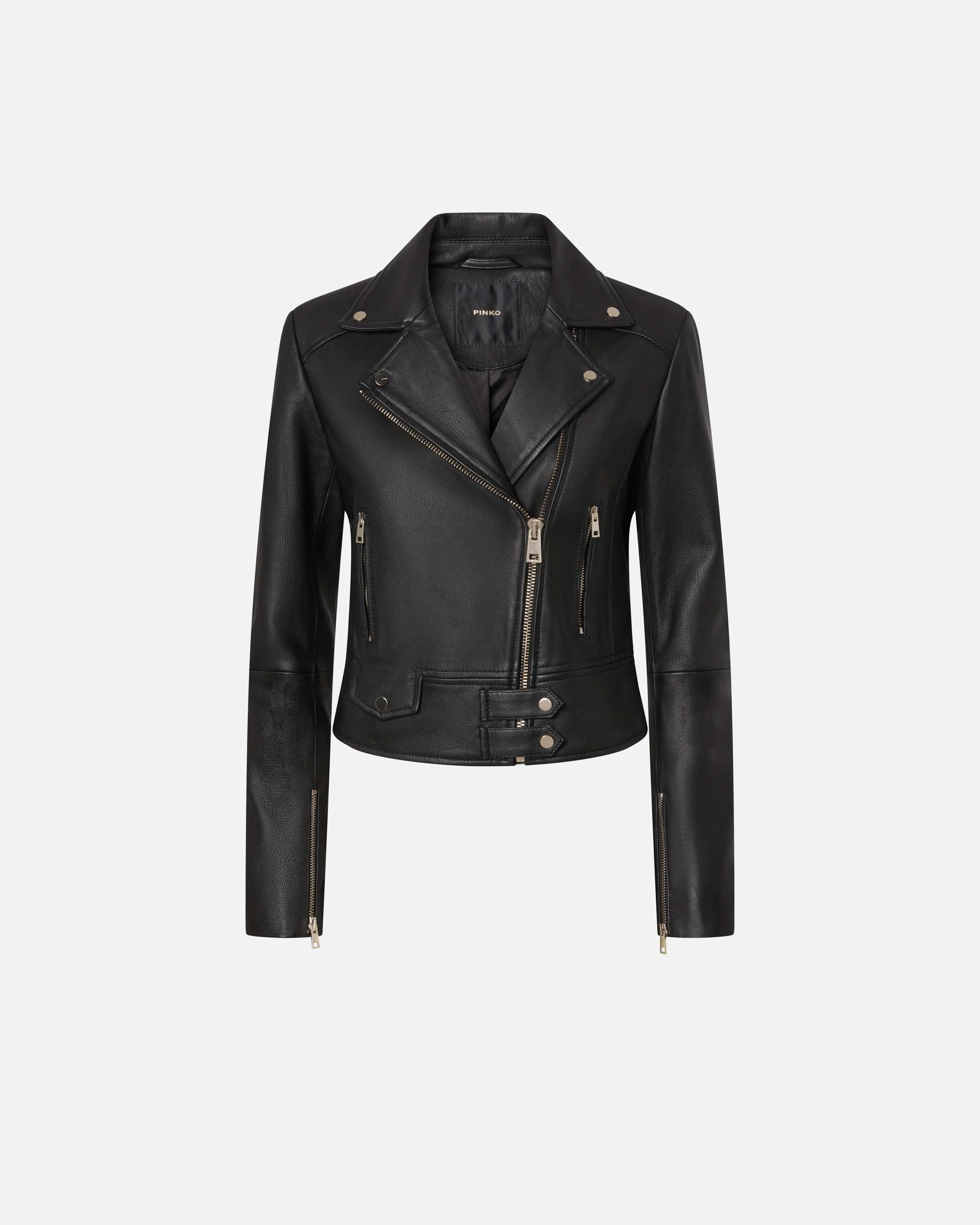Pinko Nappa Leather Biker Jacket in Black Lyst