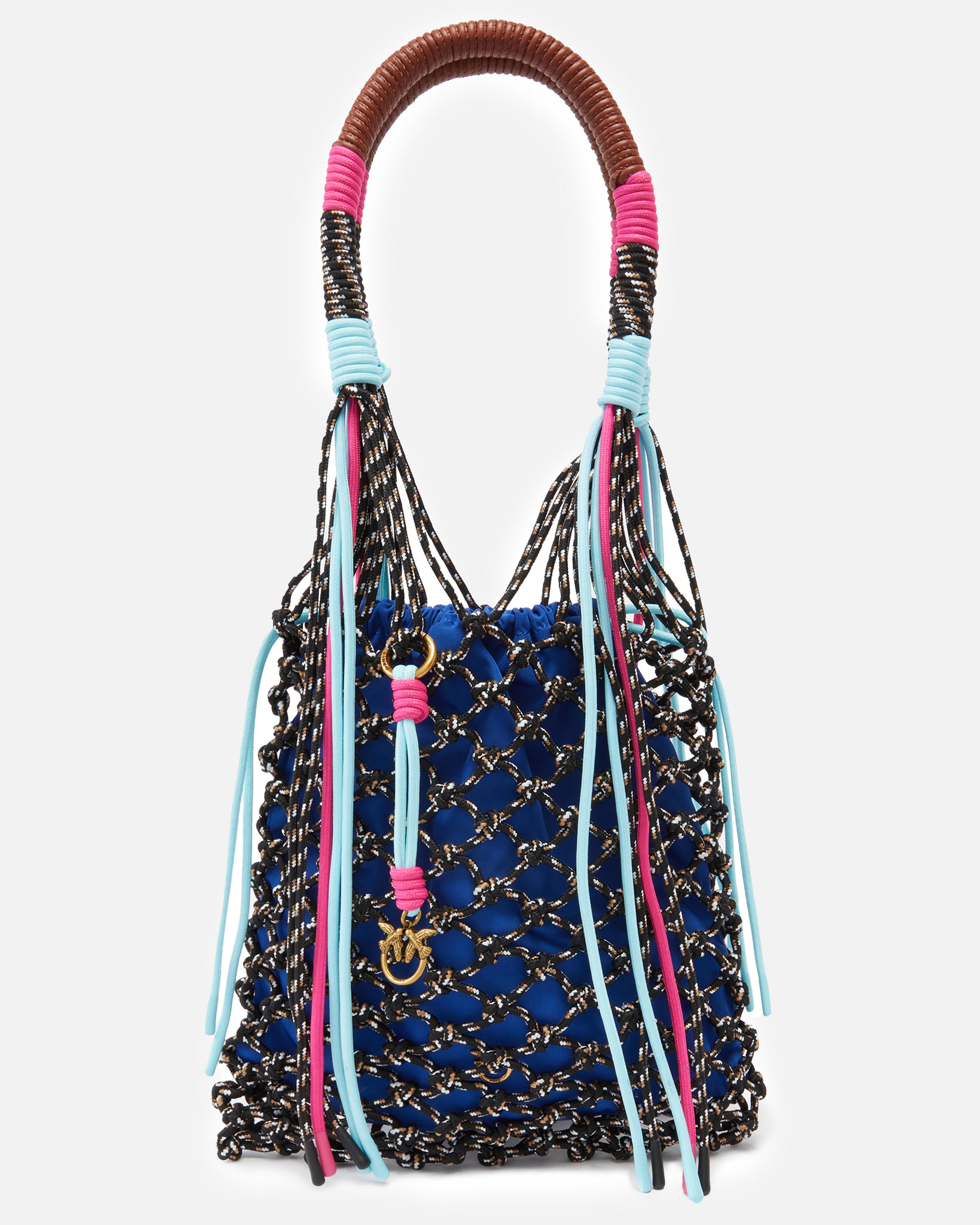 Pinko Medium Multicoloured Mesh Handbag With Cords And Logo