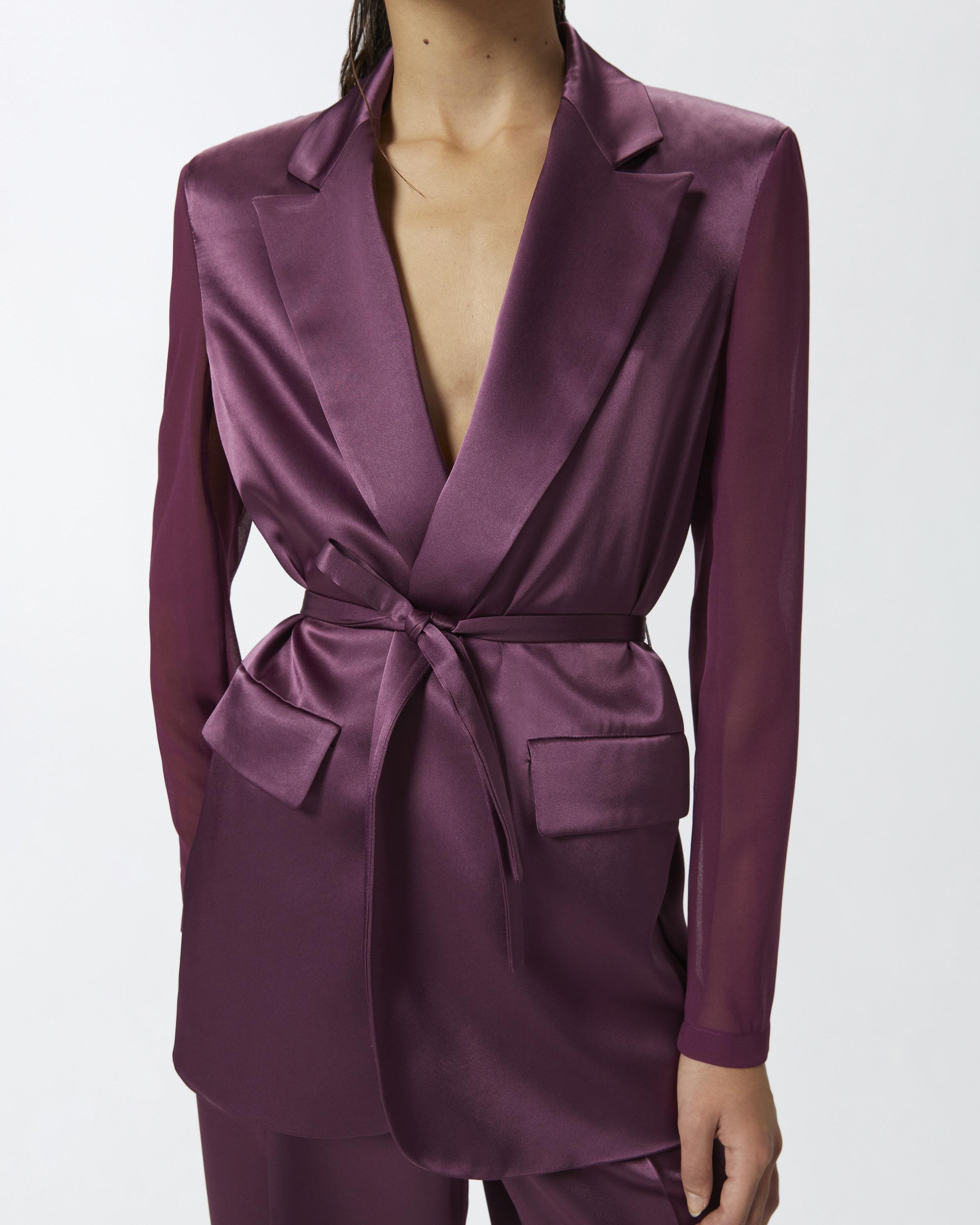 ボトムスその他 Pinko Shiny Purple Blazer With Tailored Fit Pinko Shiny Blazer With Transparent Sleeves in Purple | Lyst
