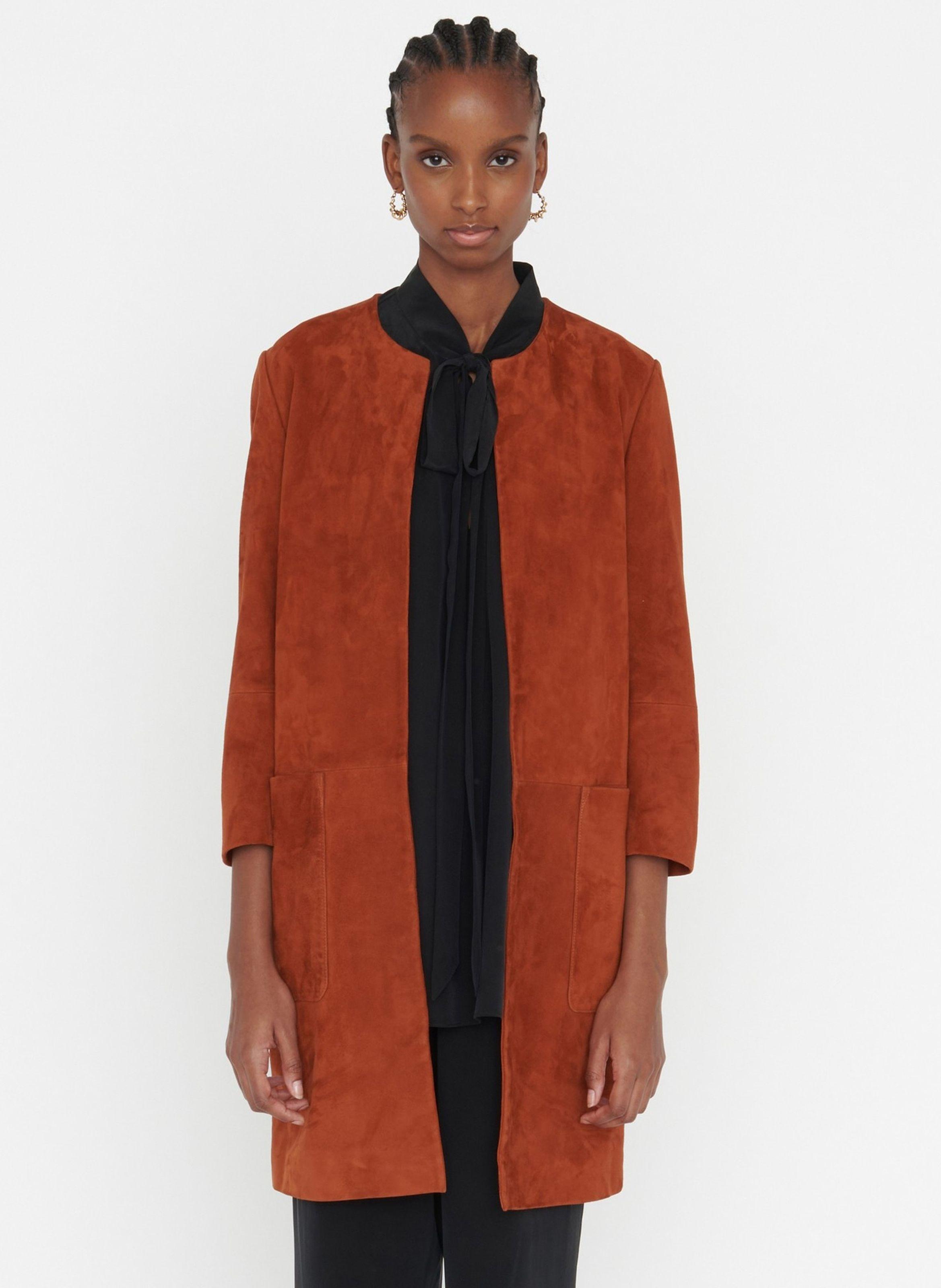 Manteau long en cuir velours Zapa en coloris Rouge | Lyst