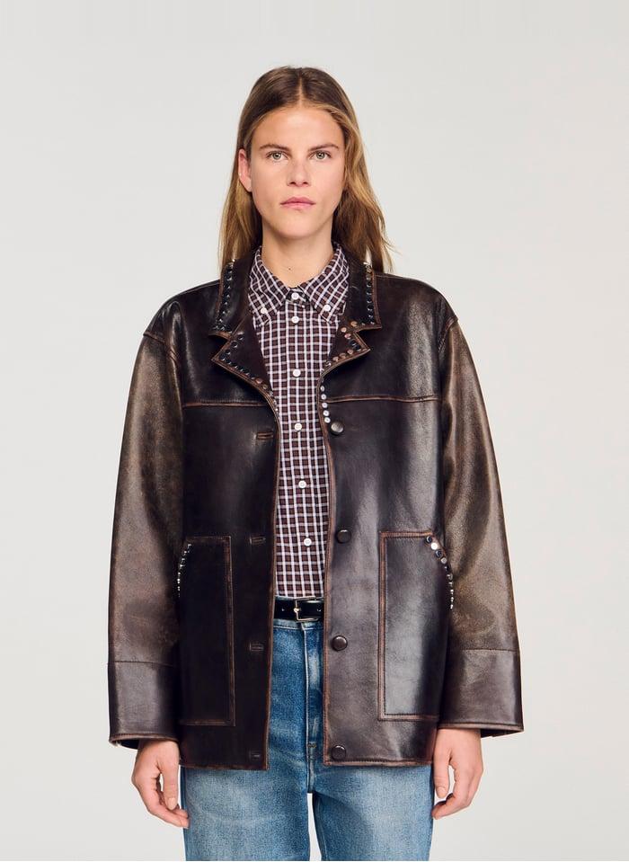 Veste En Cuir Sandro pour femme de créateurs Jusqu'à -54 Lyst