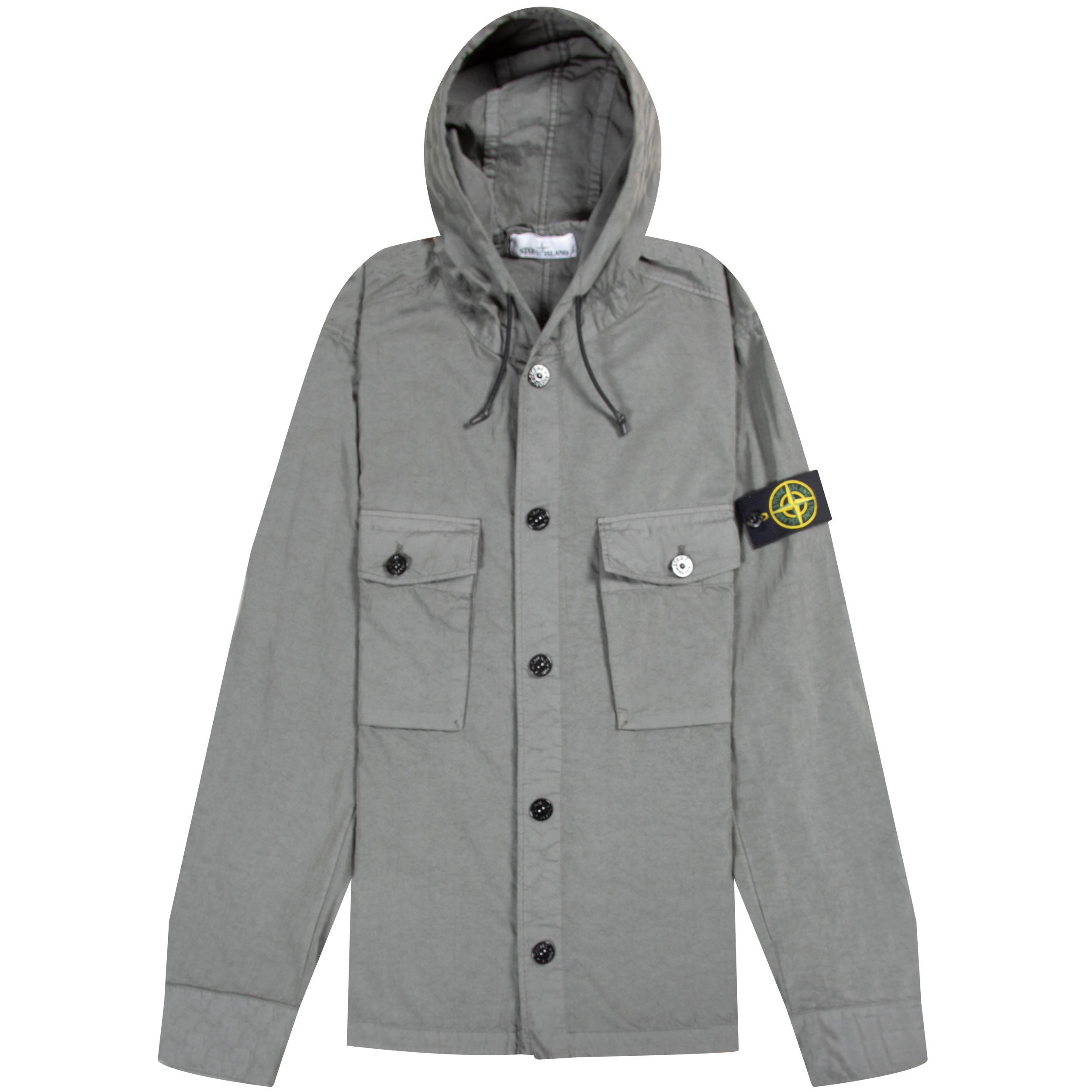 stone island hooded overshirt black