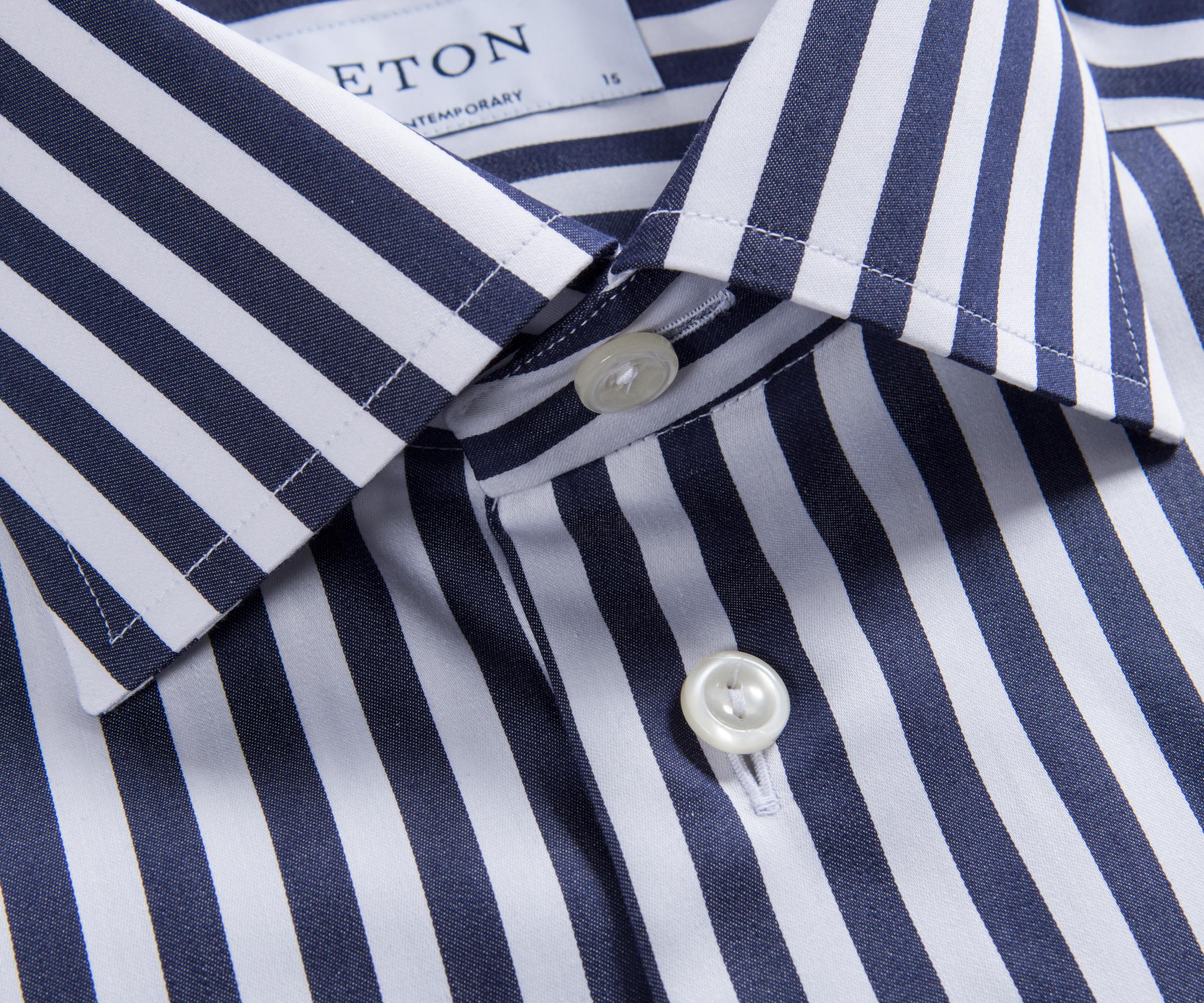 Eton of Sweden Cotton Contemporary Fit Butchers Stripe Shirt Navy in ...