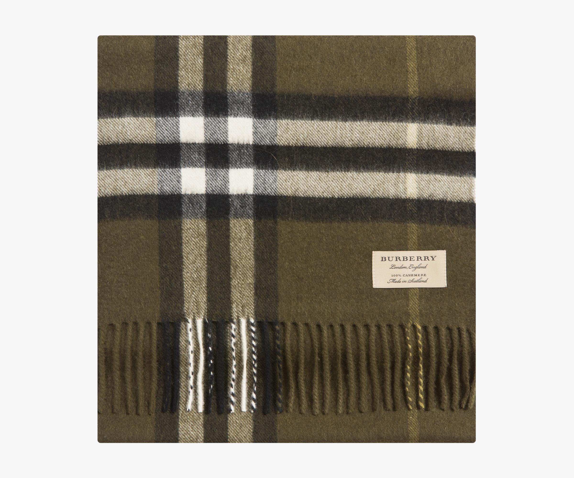 Burberry Giant Icon Check Cashmere Scarf Olive Green - Lyst