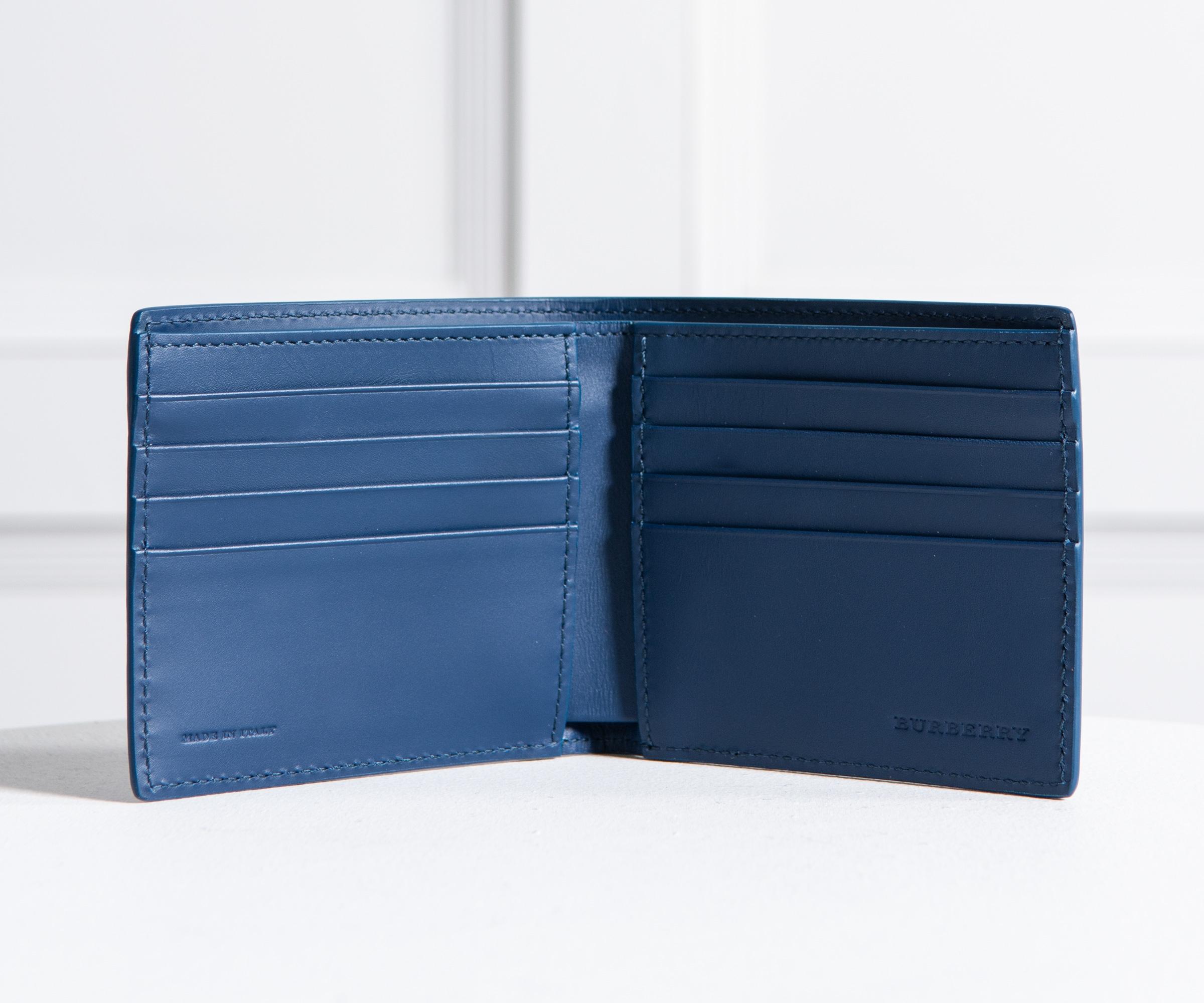 Burberry Grained Leather Bifold Wallet Mineral Blue for Men - Lyst