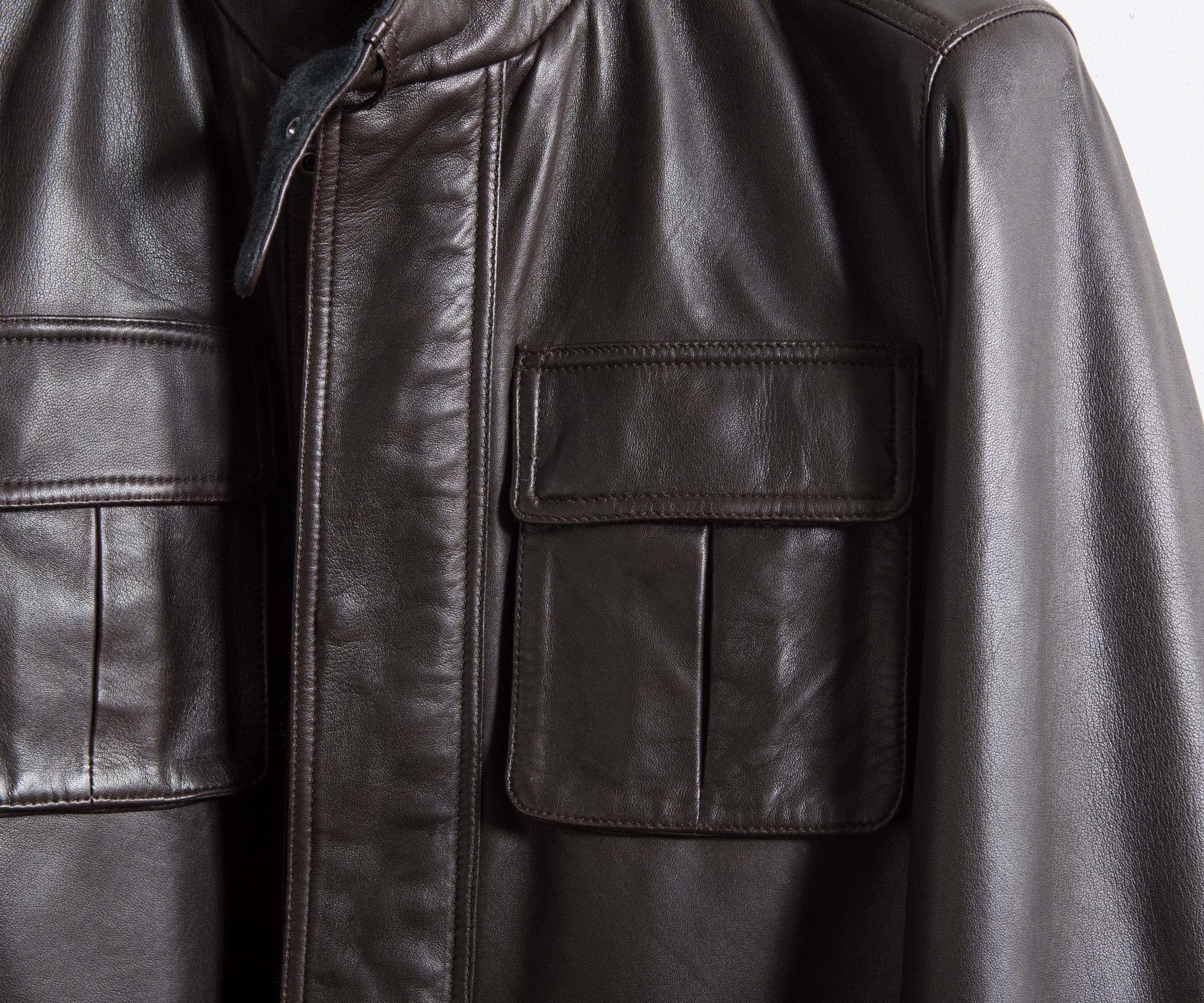 hugo boss leather jacket fur collar