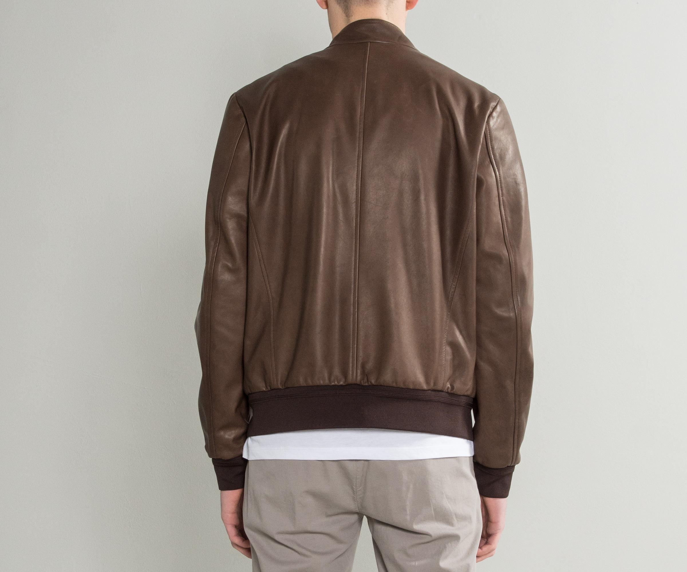 Dark Brown Leather Bomber Jacket