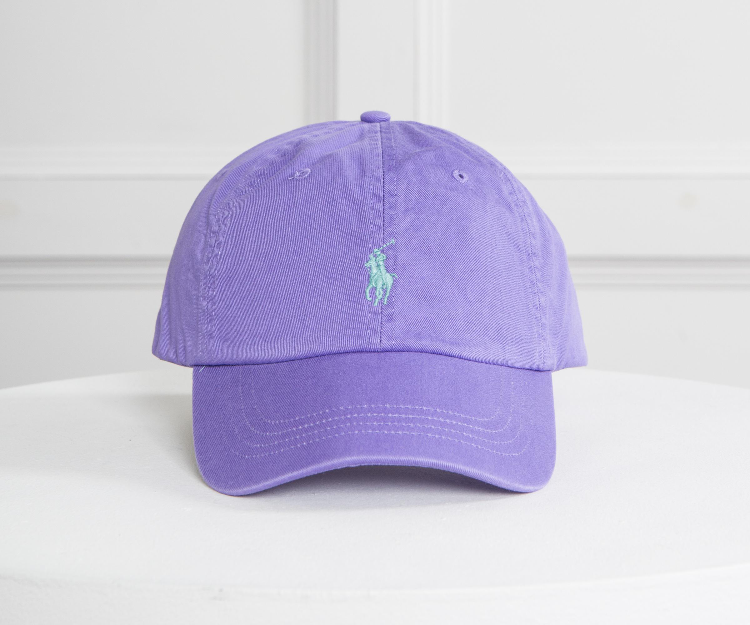 purple polo hat with yellow horse