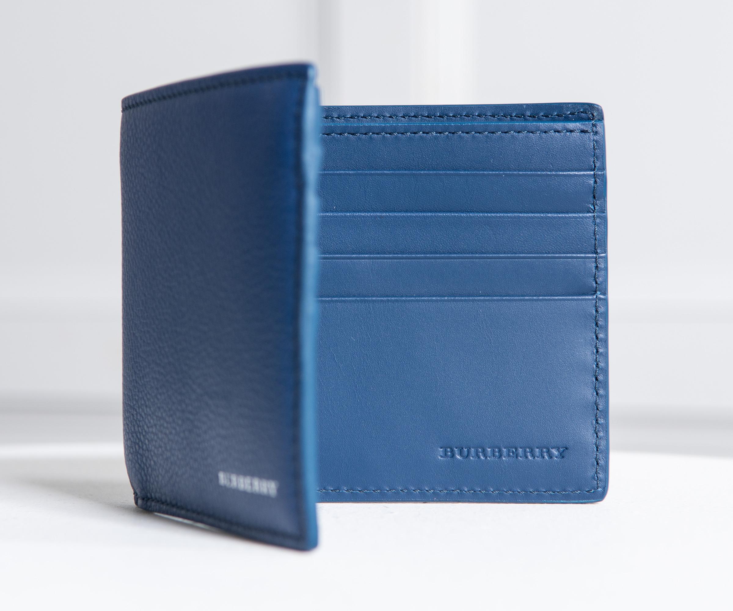 Burberry Grained Leather Bifold Wallet Mineral Blue for Men Lyst