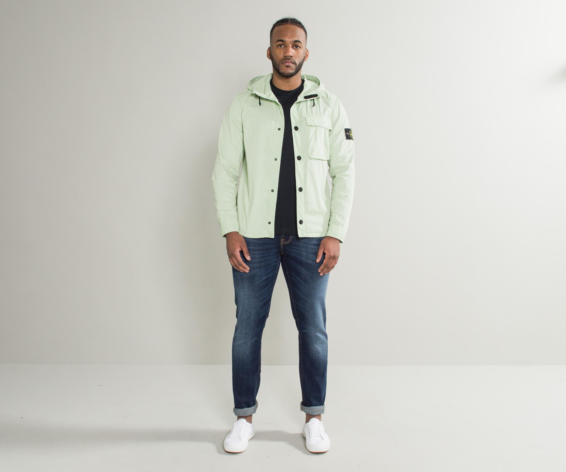 Stone Island Cotton 'old Effect' Hooded Shacket Mint Green for Men - Lyst