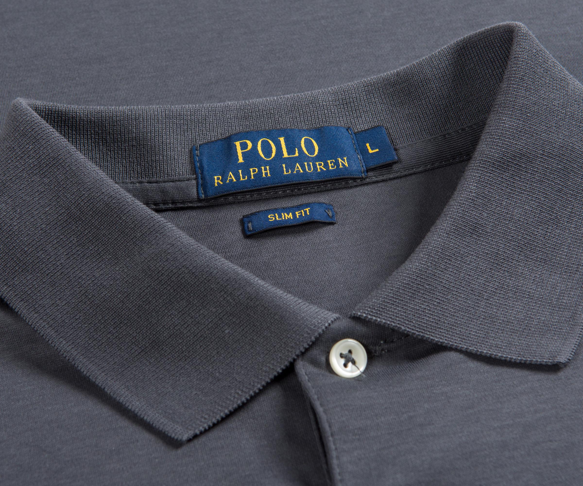 Ralph Lauren Cotton Slim Fit Pima 3 Button Polo Shirt Charcoal Grey in ...