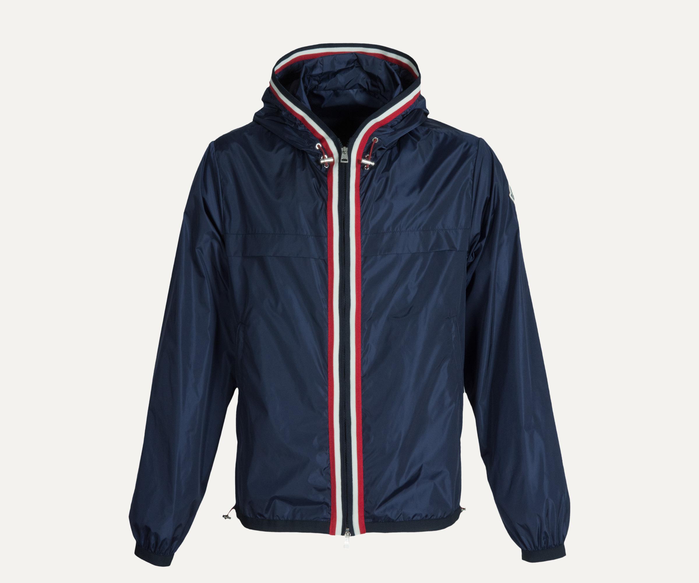Moncler Synthetic 'anton' Lightweight Hooded Jacket With Stripe Trim Navy  in Blue for Men - Lyst