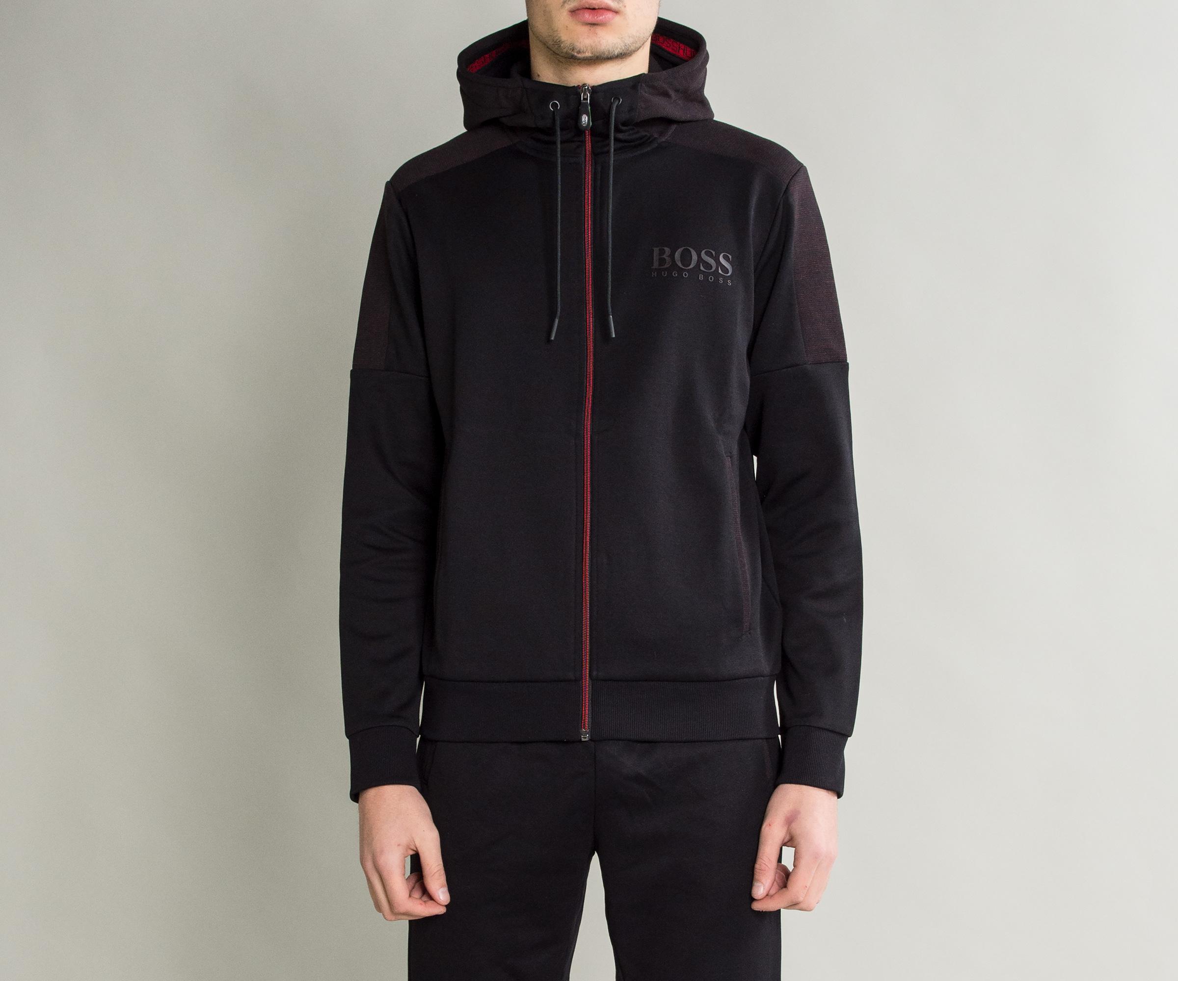 Udløbet Gør det tungt Seminary BOSS Green Cotton 'saggy' Hoody With Red Detailing Black for Men - Lyst