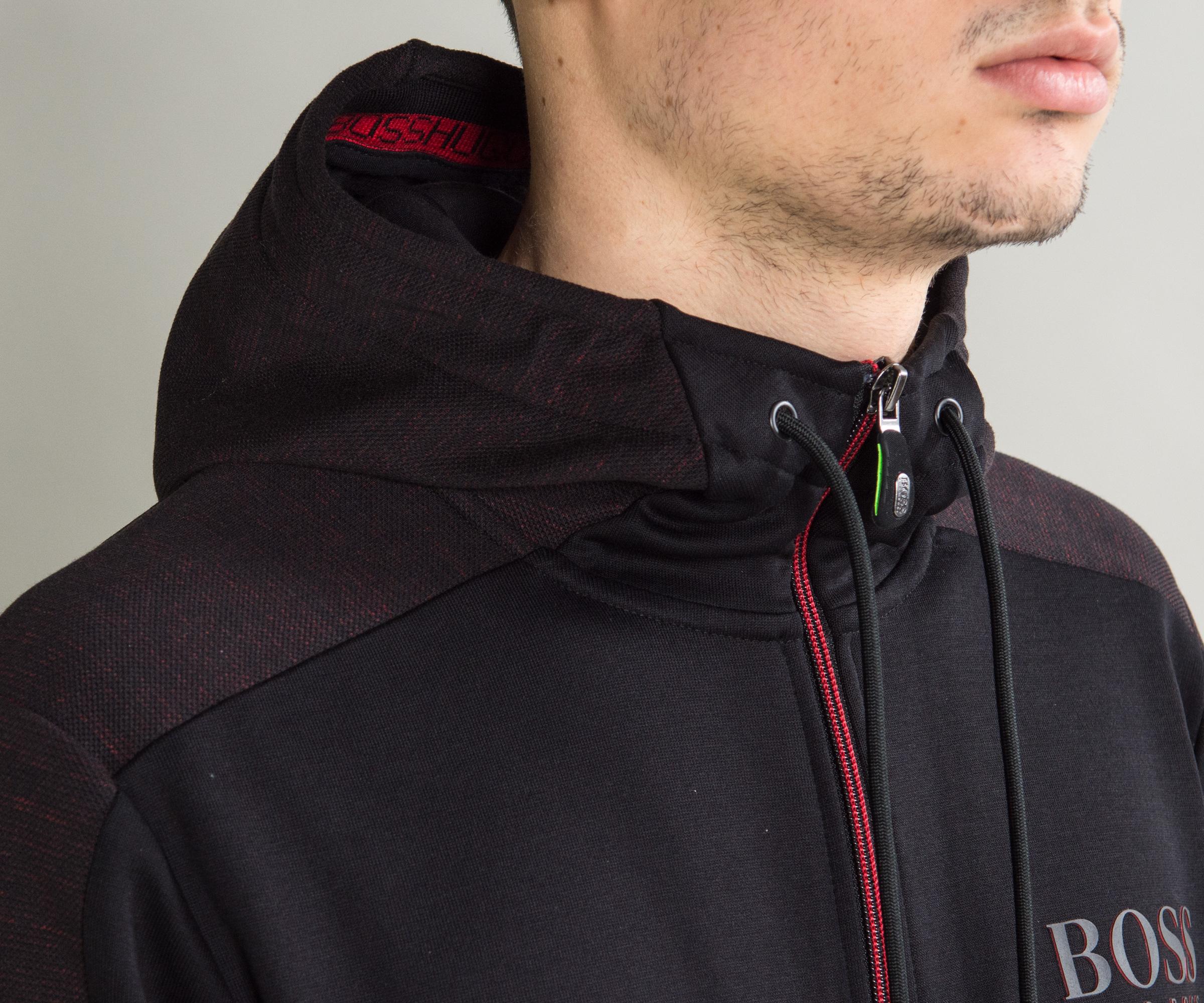 BOSS Green Cotton 'saggy' Hoody With Red Detailing Black for Men - Lyst